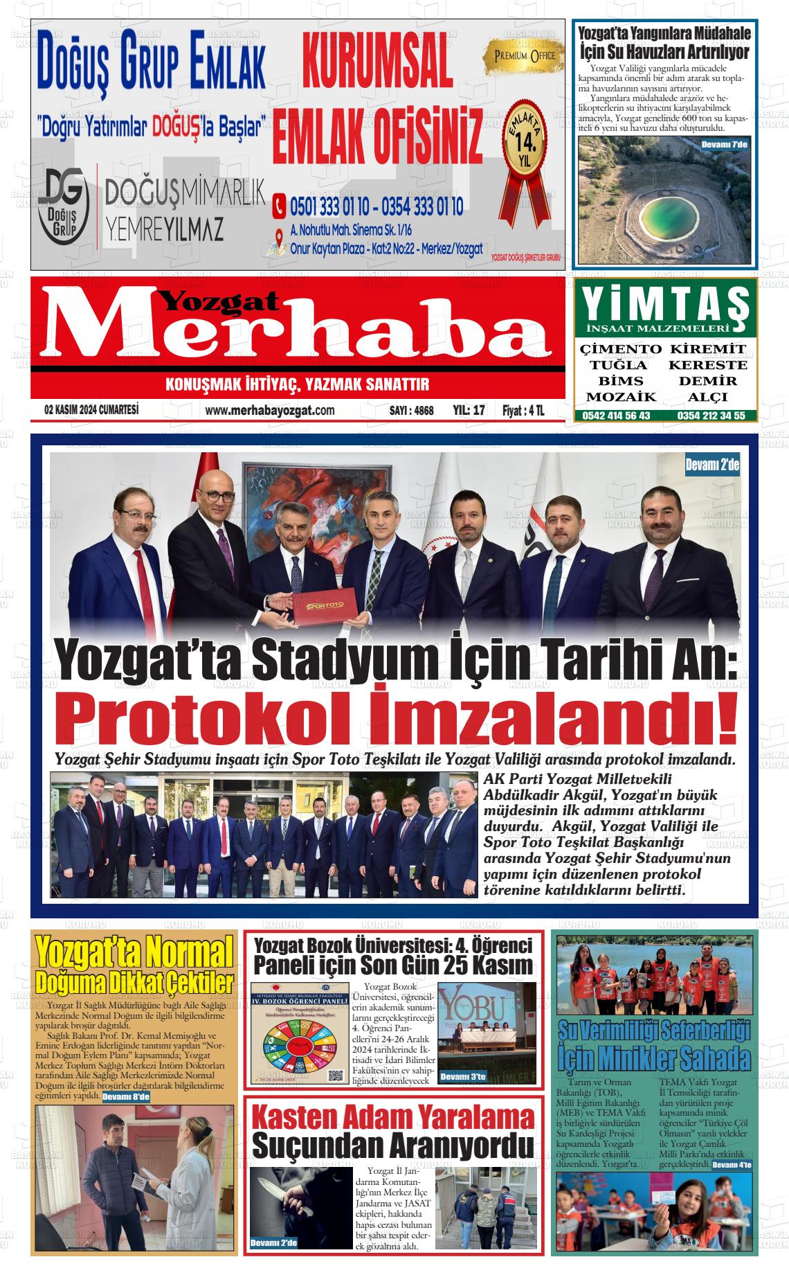 02 Kasım 2024 Merhaba Yozgat Gazete Manşeti