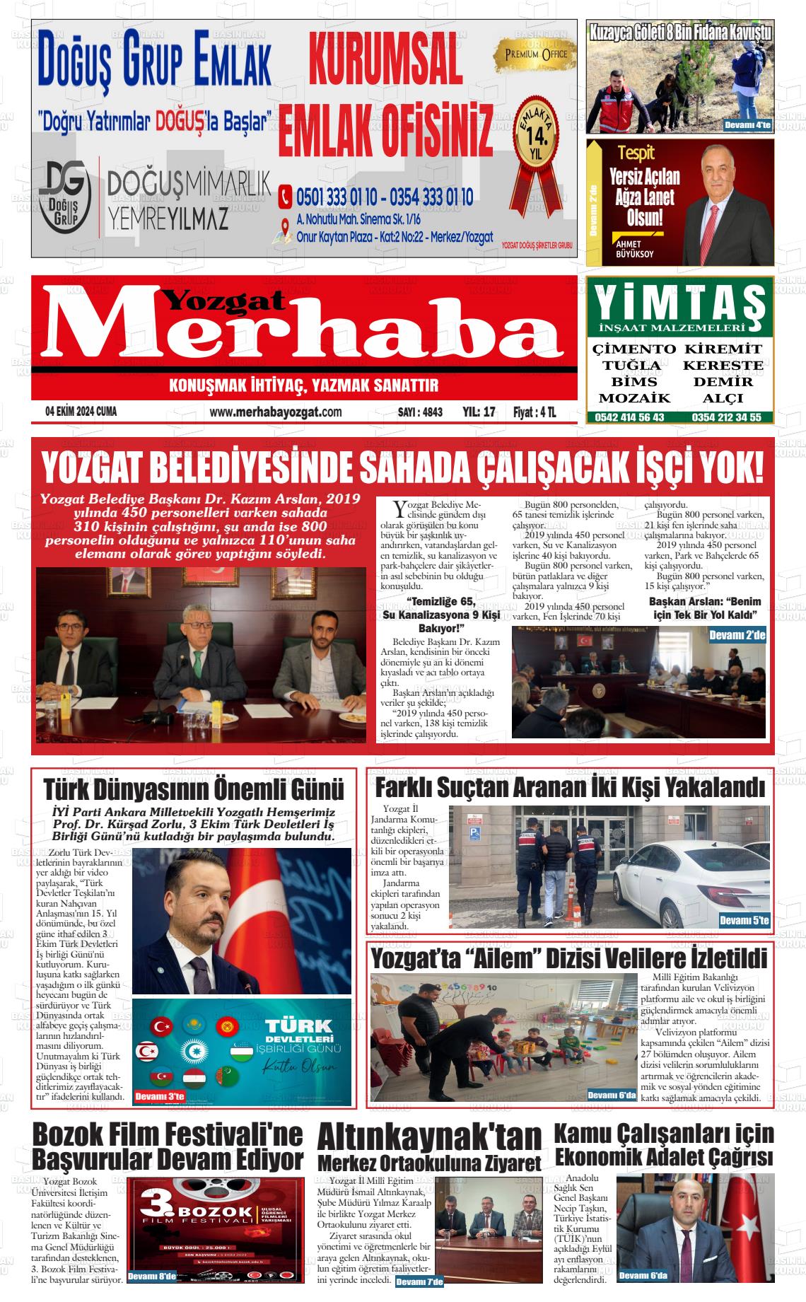 04 Ekim 2024 Merhaba Yozgat Gazete Manşeti