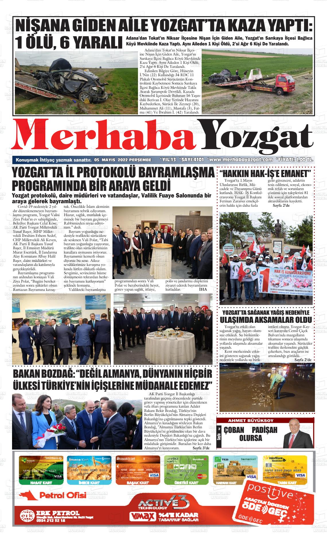 05 Mayıs 2022 Merhaba Yozgat Gazete Manşeti