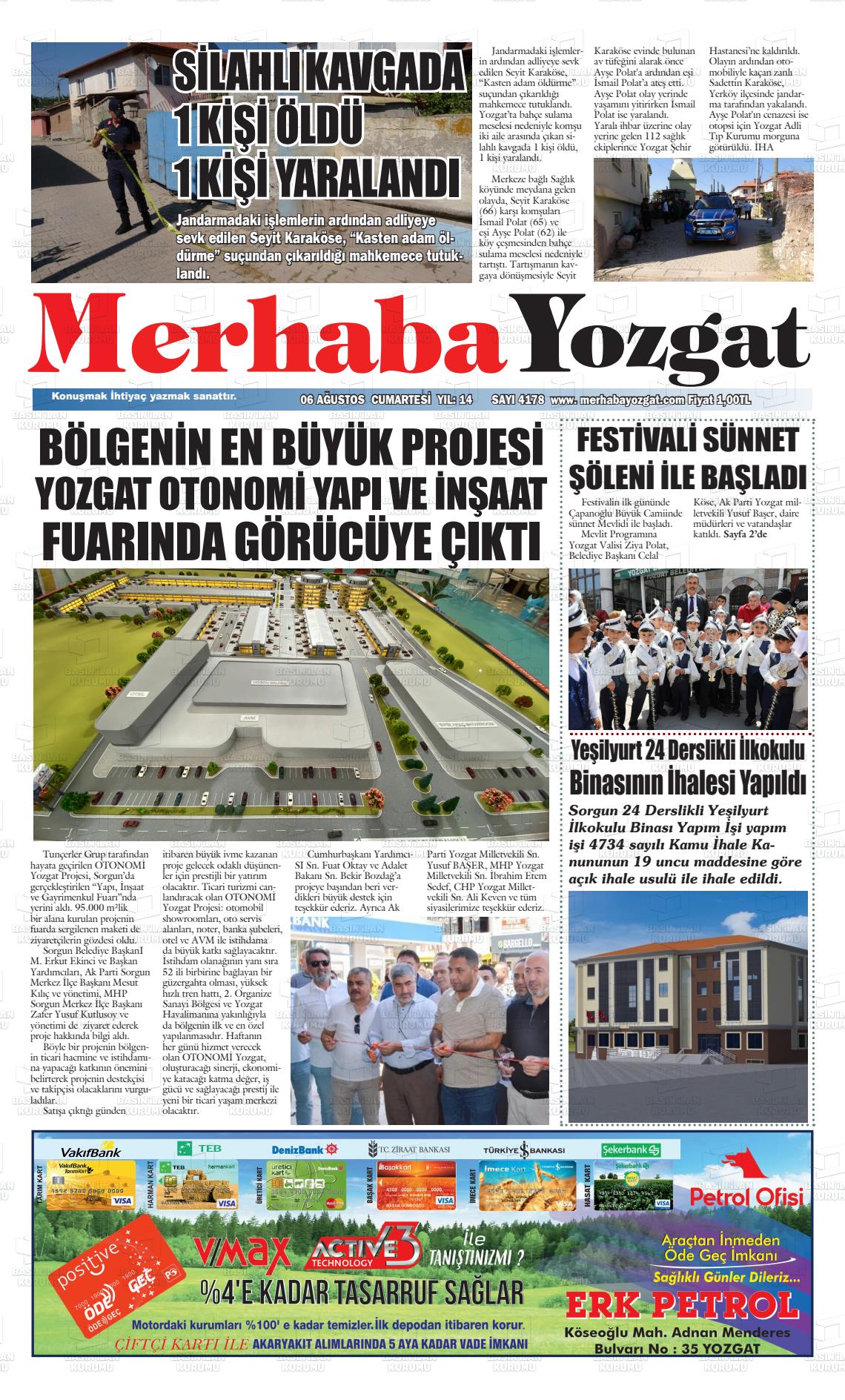 06 Ağustos 2022 Merhaba Yozgat Gazete Manşeti