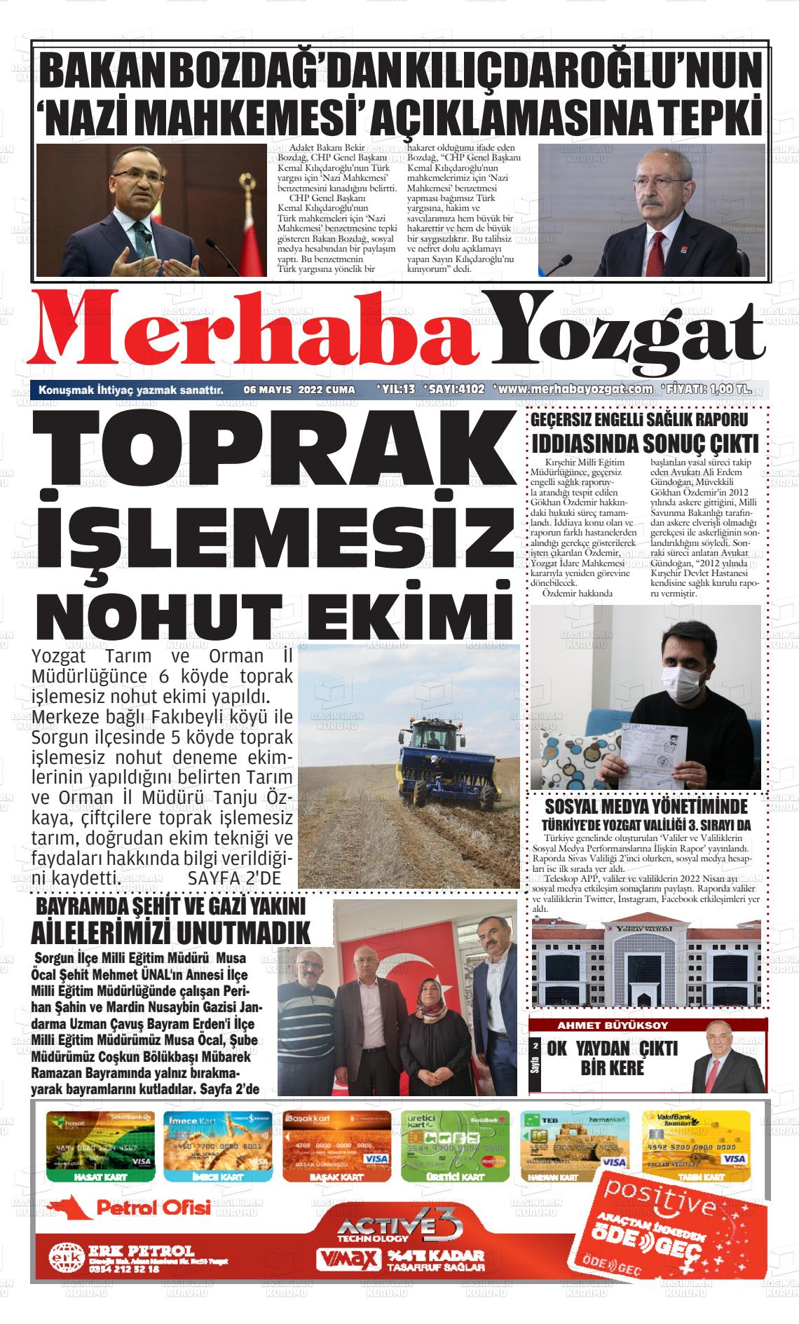 06 Mayıs 2022 Merhaba Yozgat Gazete Manşeti