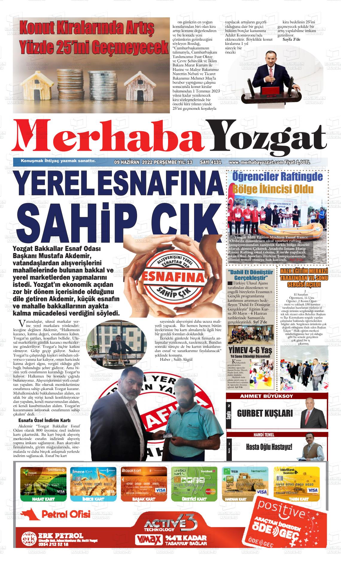 09 Haziran 2022 Merhaba Yozgat Gazete Manşeti