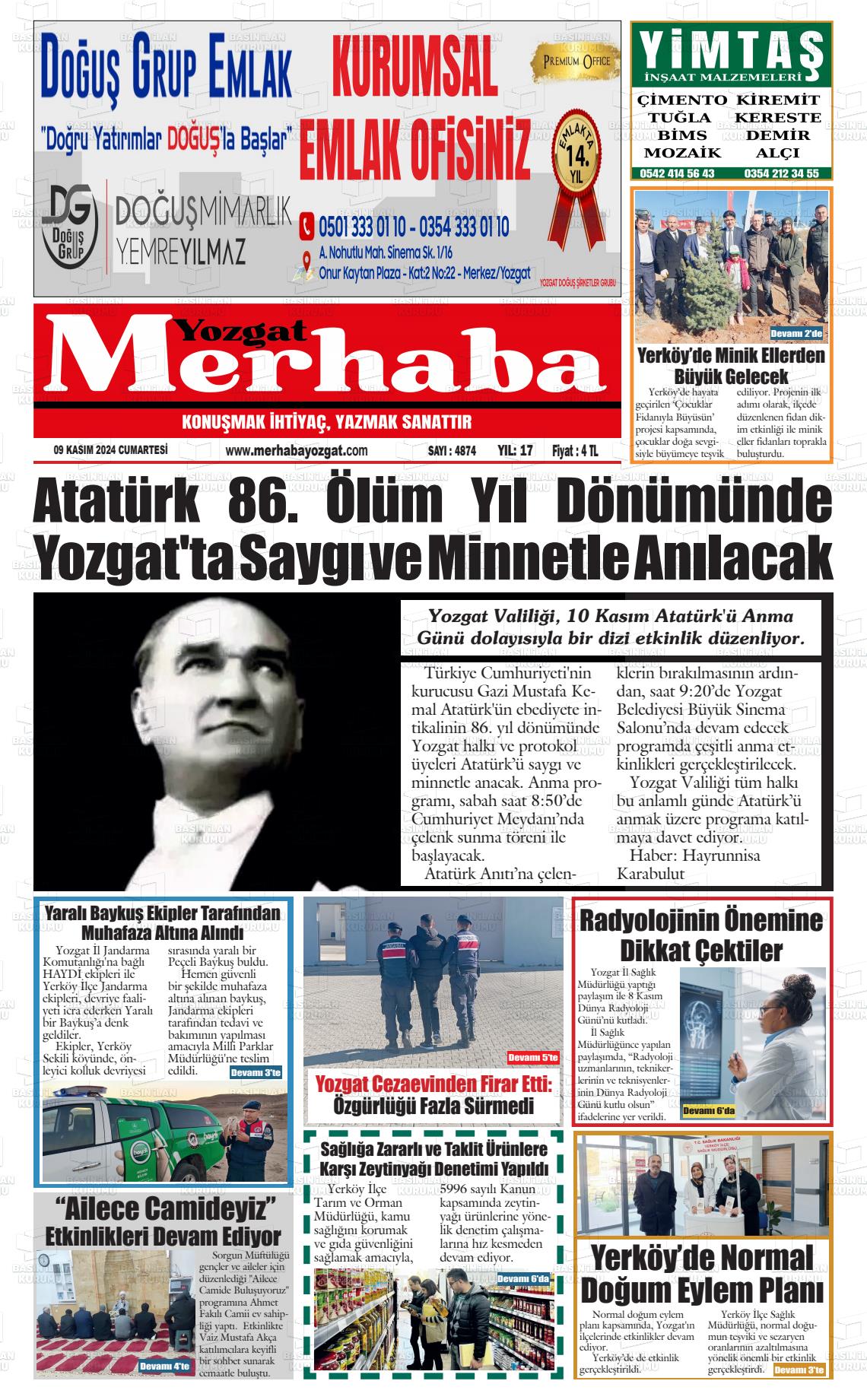 09 Kasım 2024 Merhaba Yozgat Gazete Manşeti