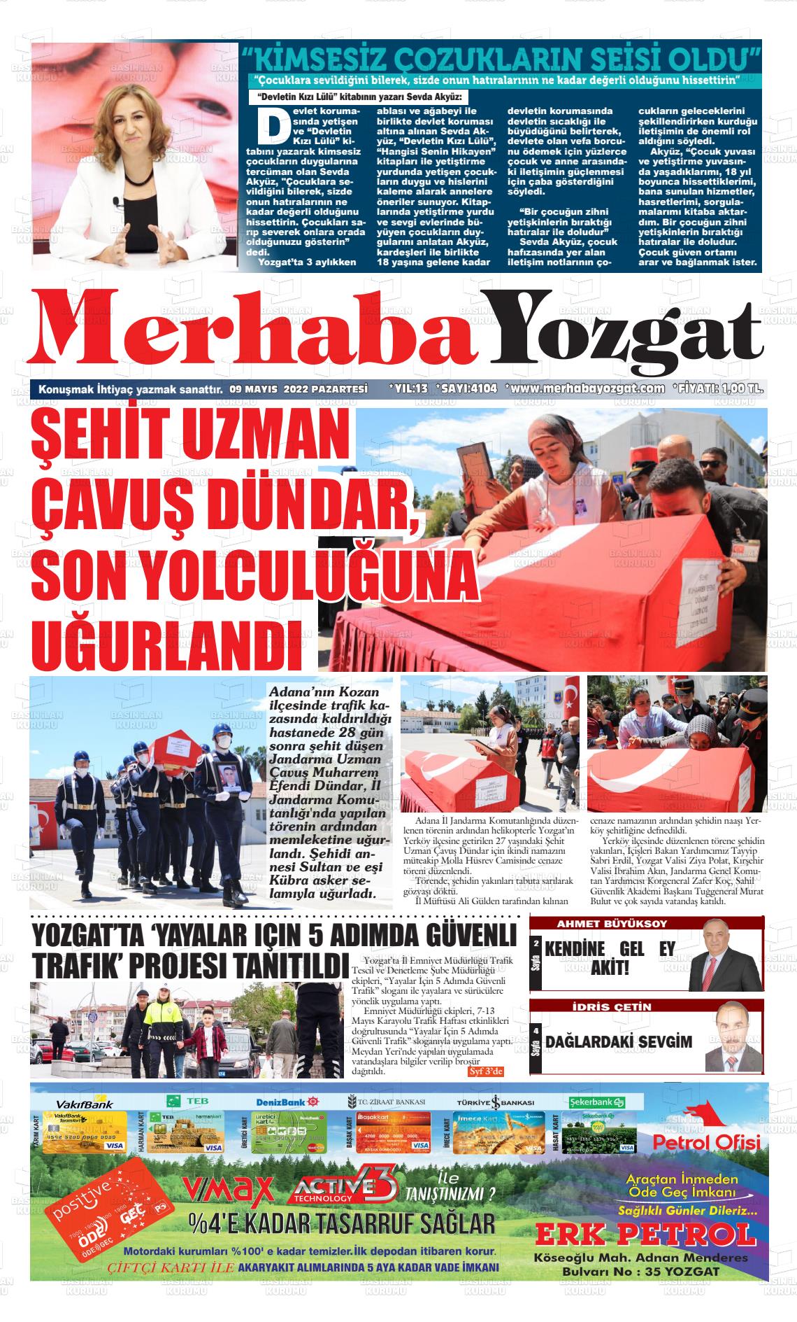 09 Mayıs 2022 Merhaba Yozgat Gazete Manşeti