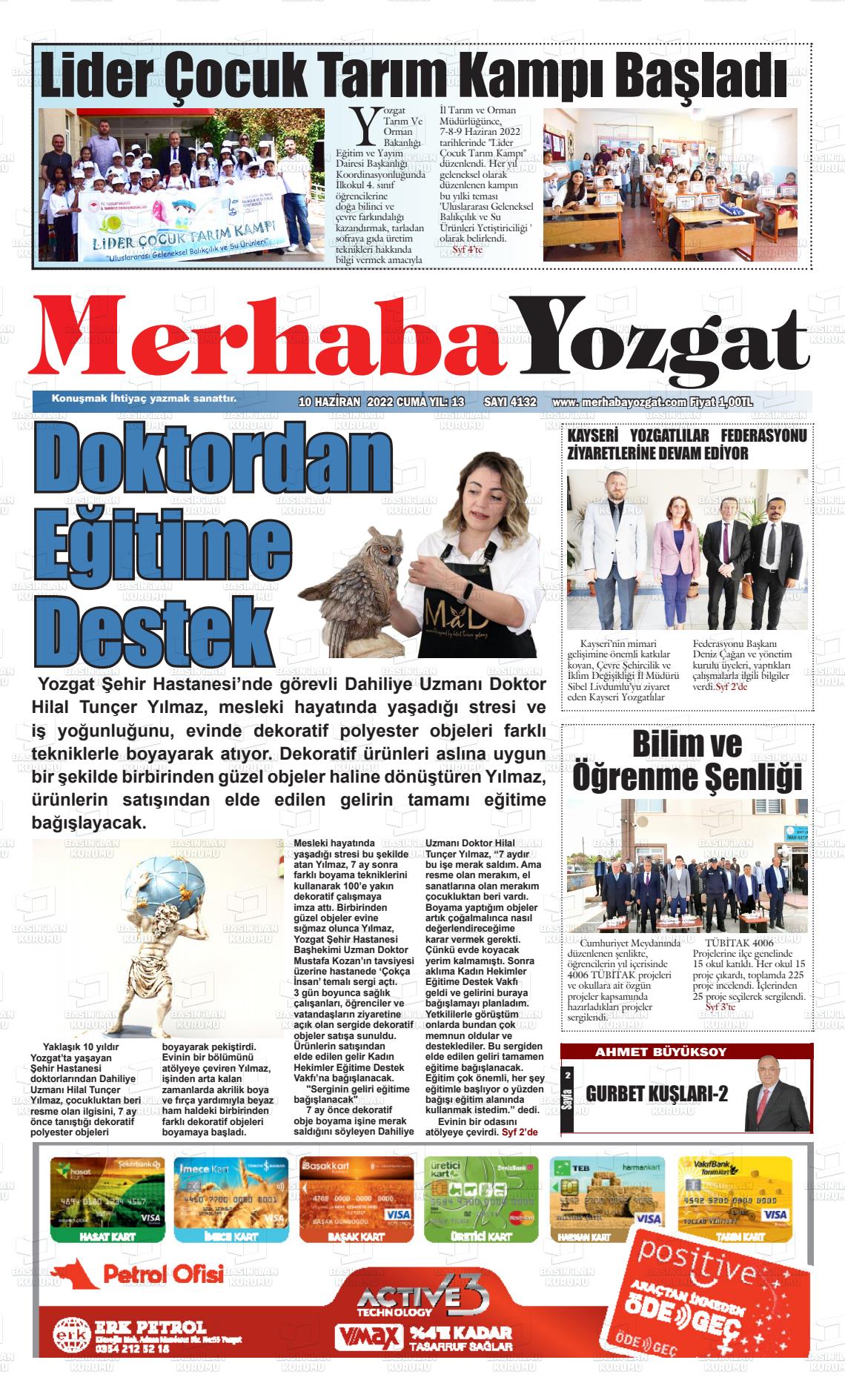 10 Haziran 2022 Merhaba Yozgat Gazete Manşeti