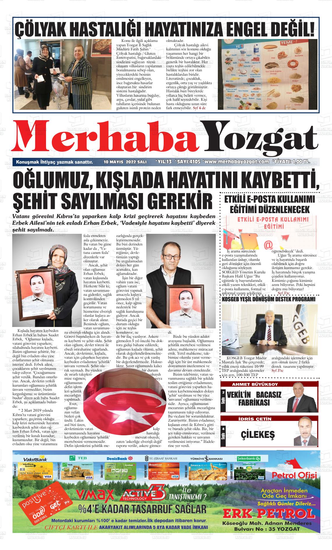 10 Mayıs 2022 Merhaba Yozgat Gazete Manşeti