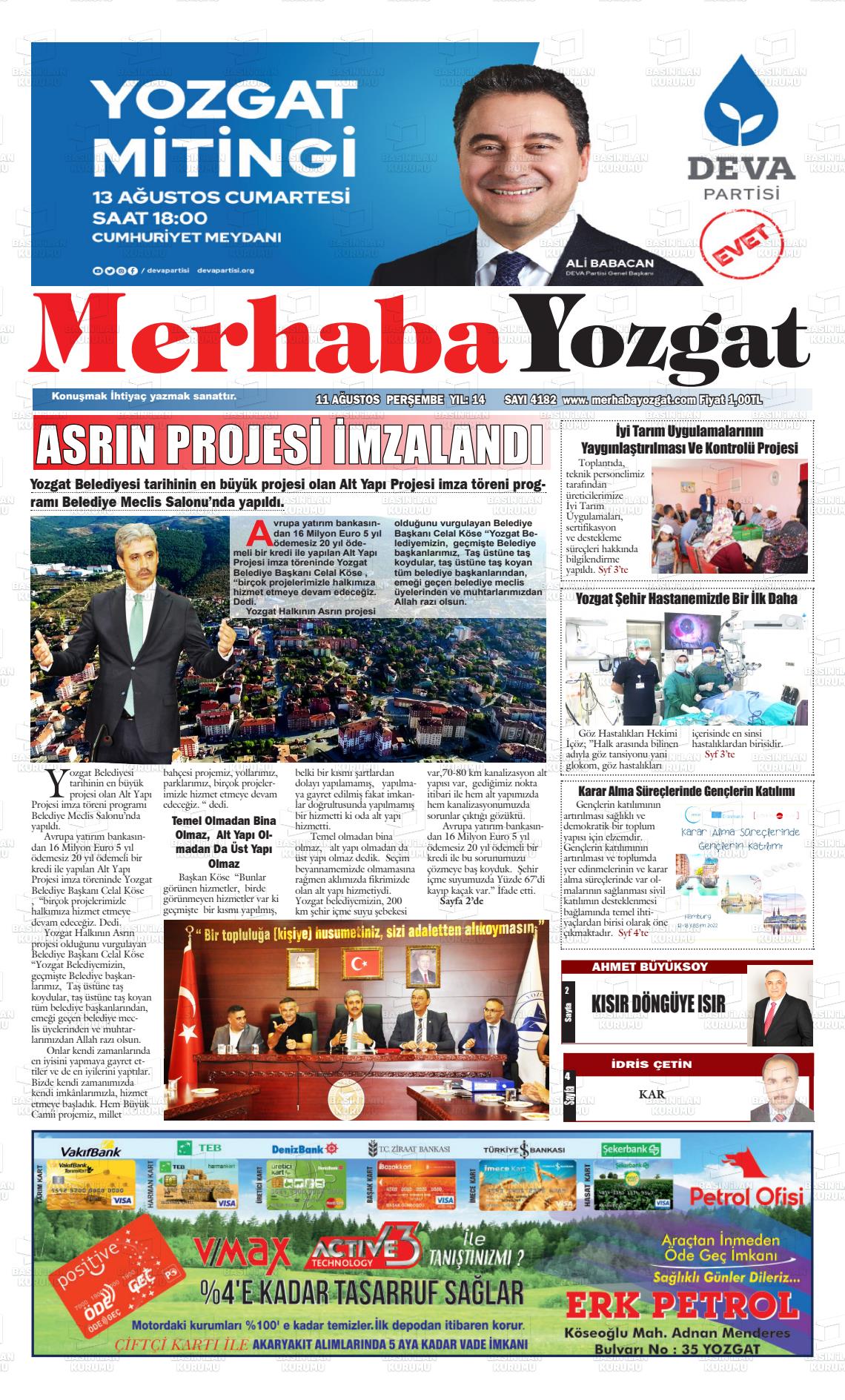 11 Ağustos 2022 Merhaba Yozgat Gazete Manşeti