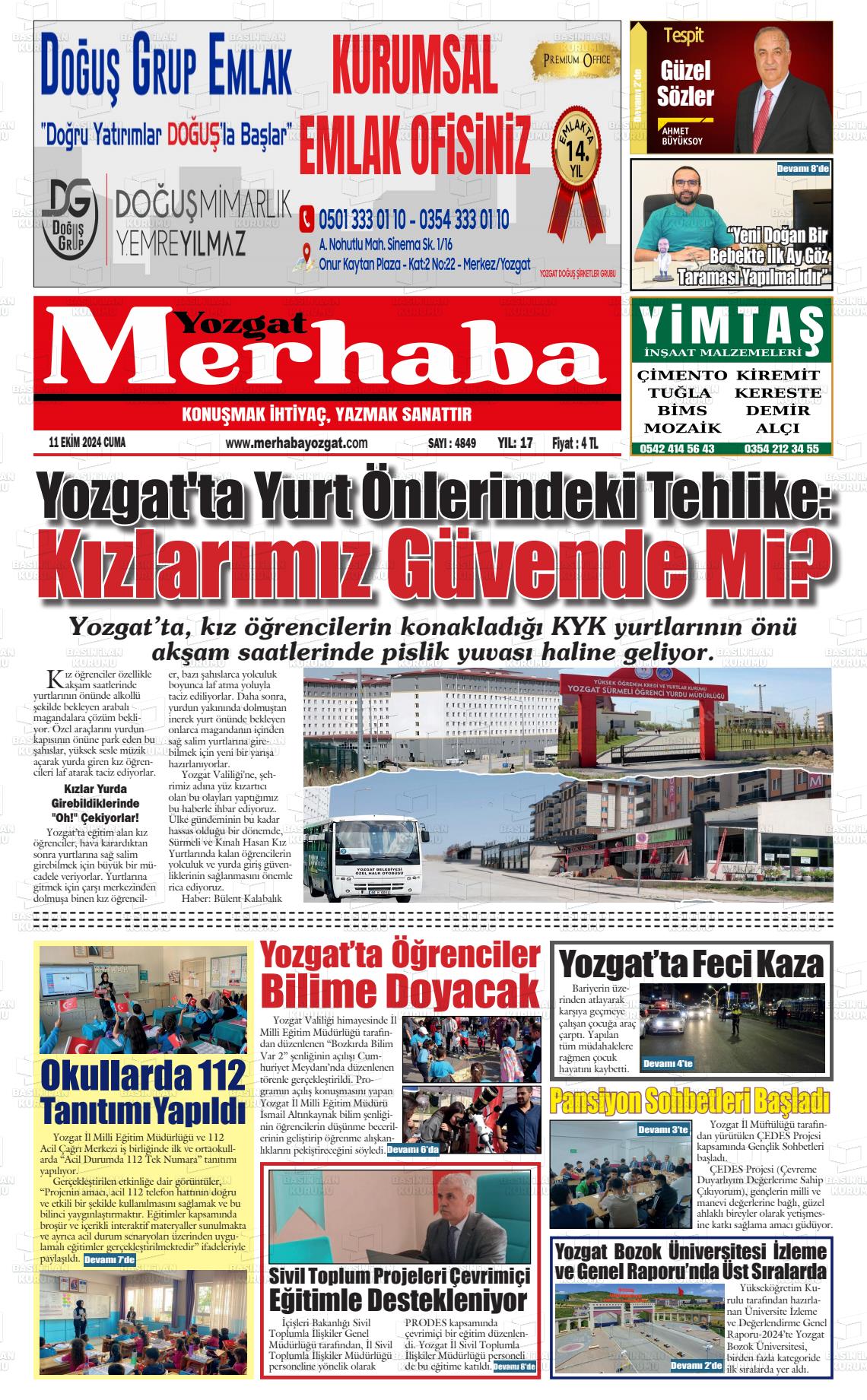 11 Ekim 2024 Merhaba Yozgat Gazete Manşeti