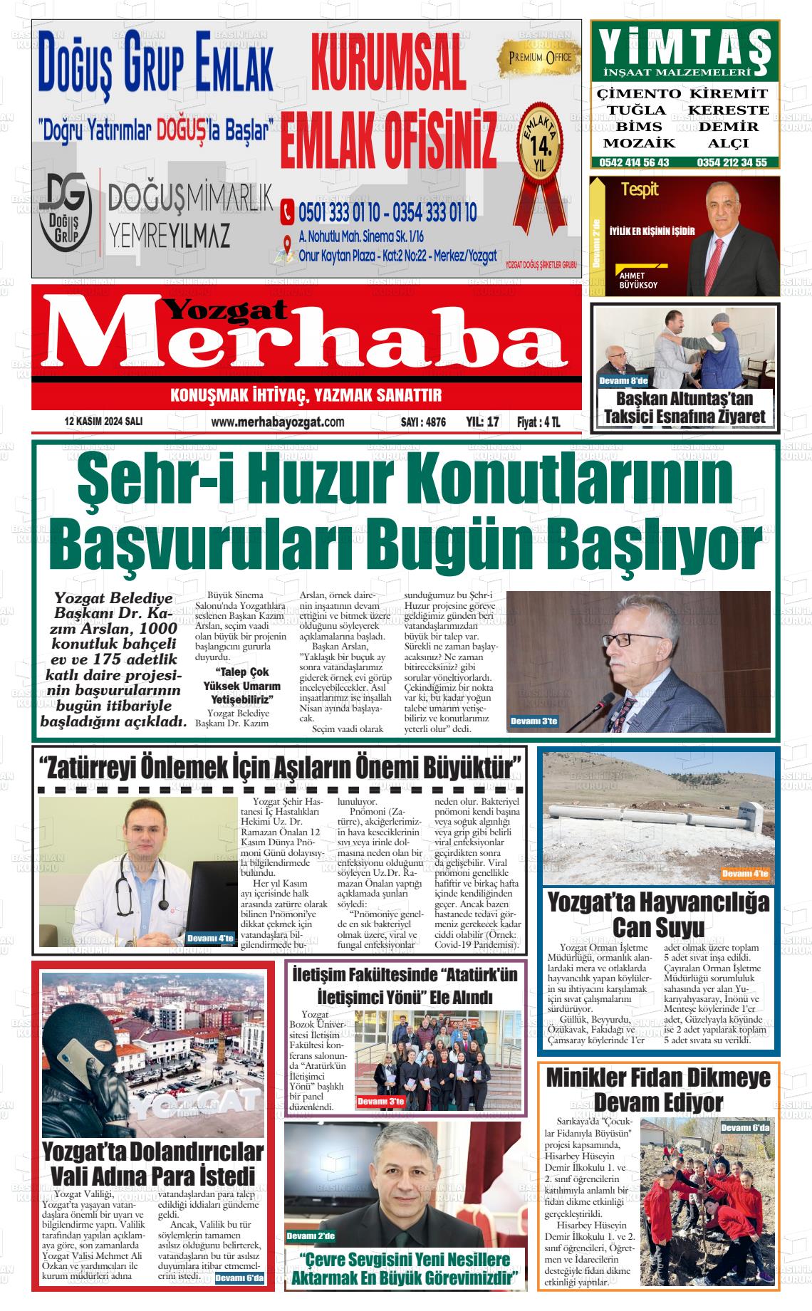 12 Kasım 2024 Merhaba Yozgat Gazete Manşeti