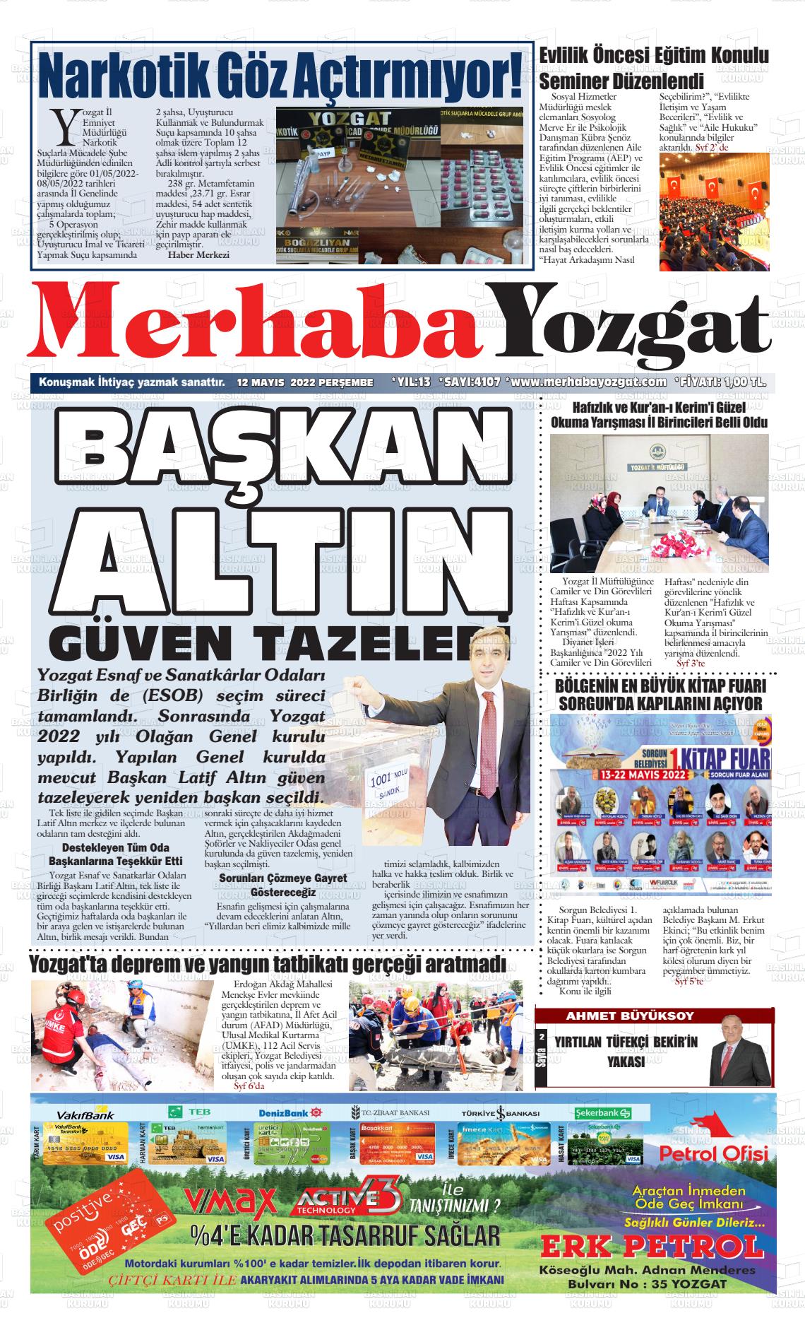 12 Mayıs 2022 Merhaba Yozgat Gazete Manşeti