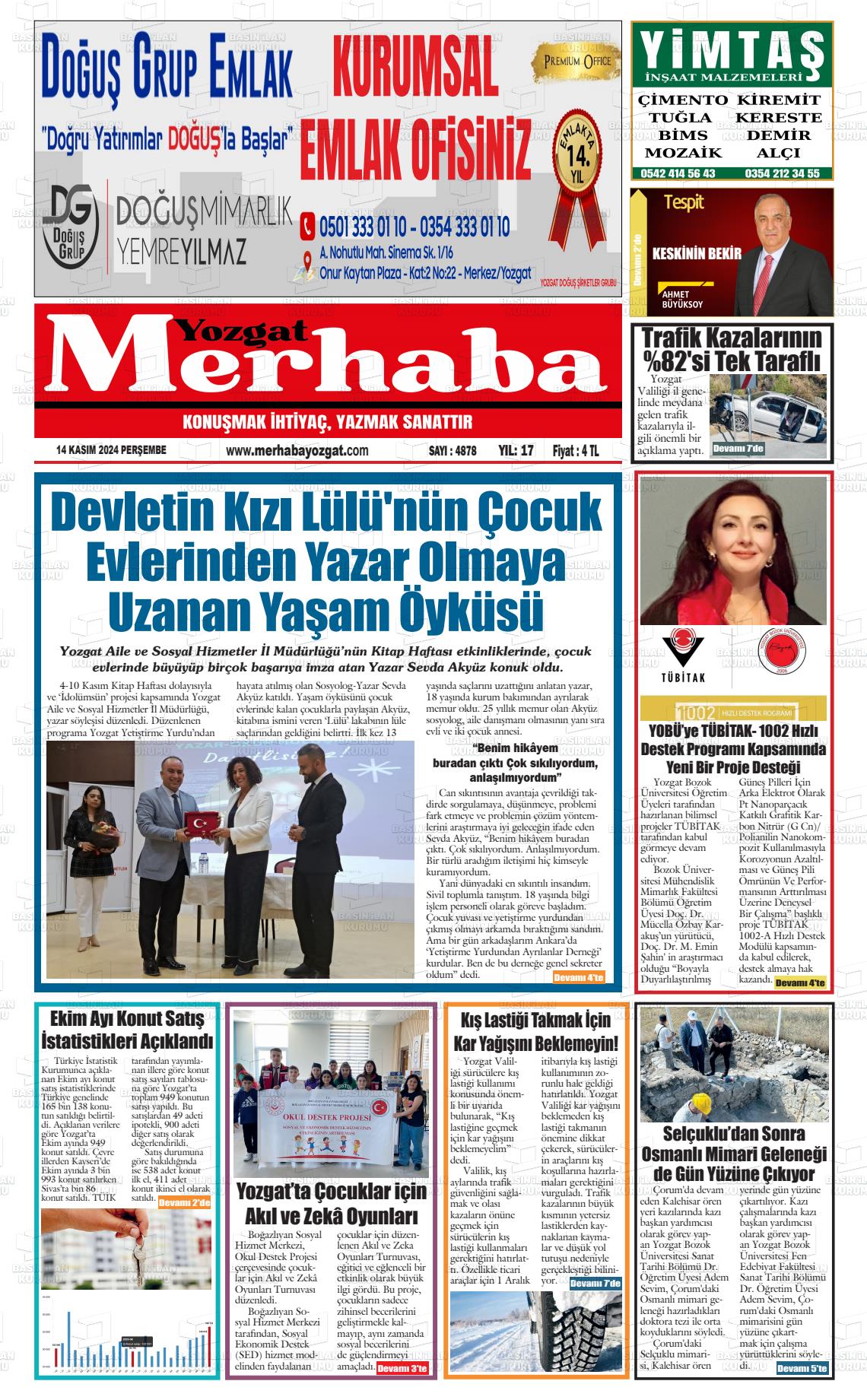 14 Kasım 2024 Merhaba Yozgat Gazete Manşeti