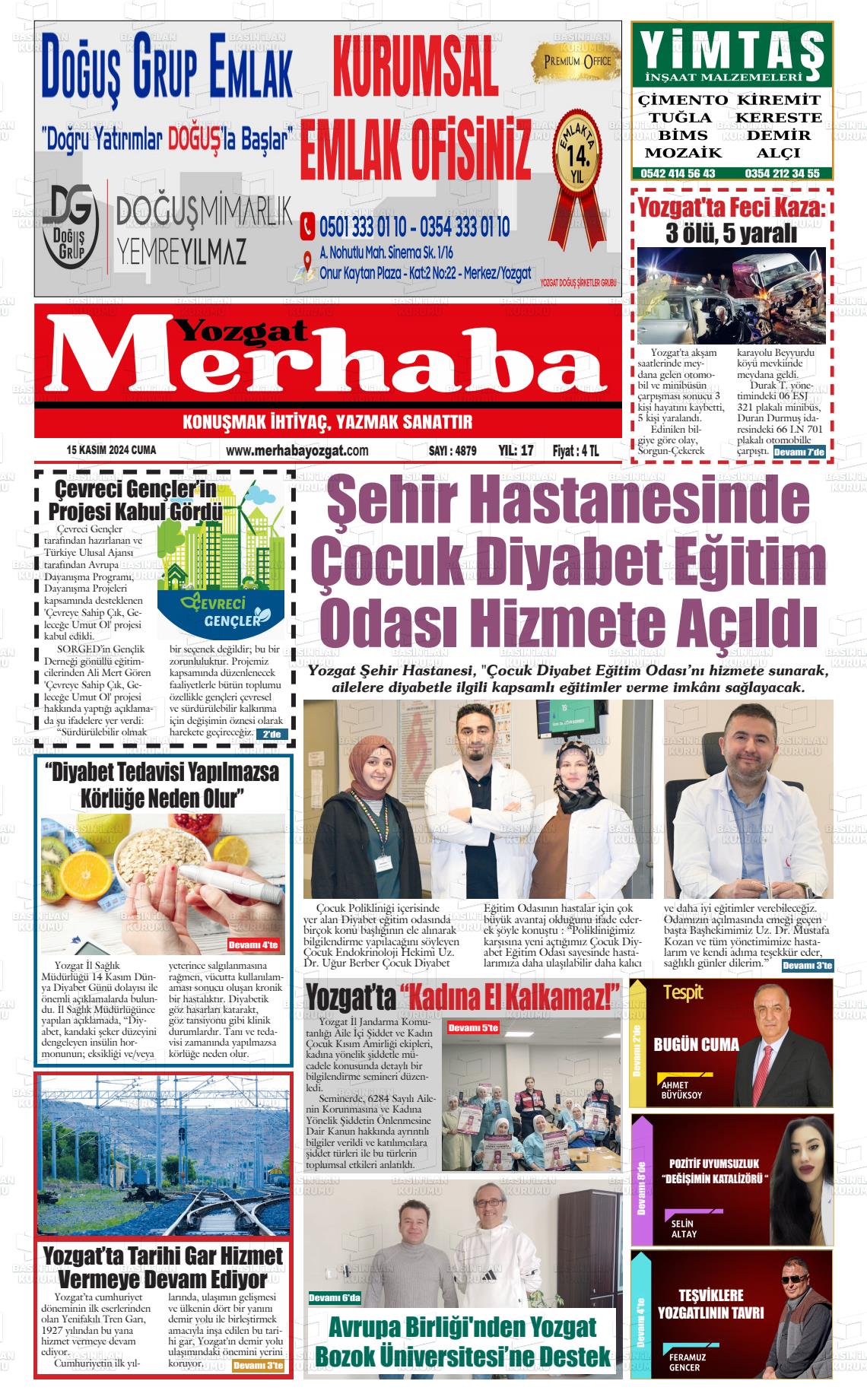 15 Kasım 2024 Merhaba Yozgat Gazete Manşeti