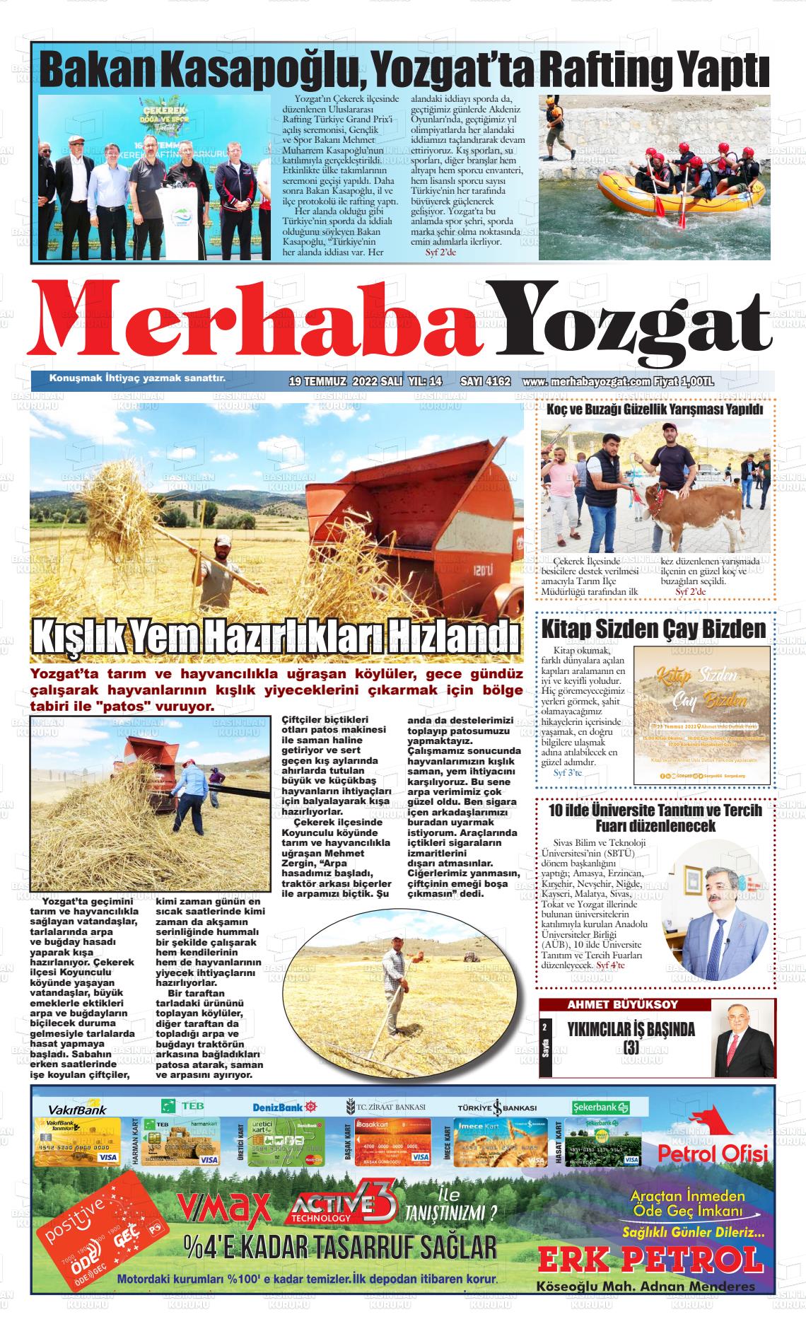 16 Eylül 2022 Merhaba Yozgat Gazete Manşeti