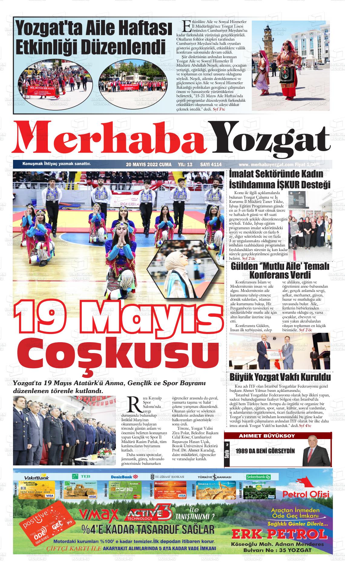 20 Mayıs 2022 Merhaba Yozgat Gazete Manşeti