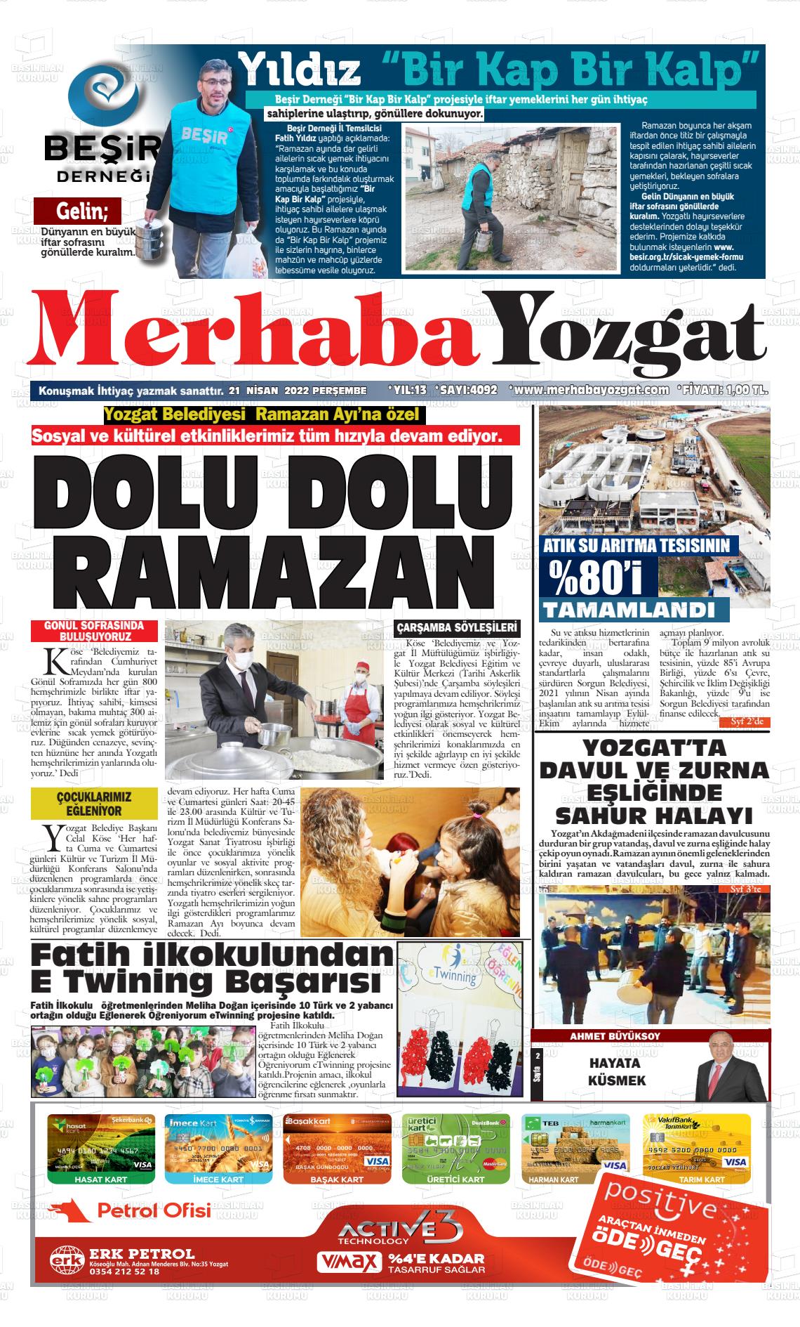 21 Nisan 2022 Merhaba Yozgat Gazete Manşeti