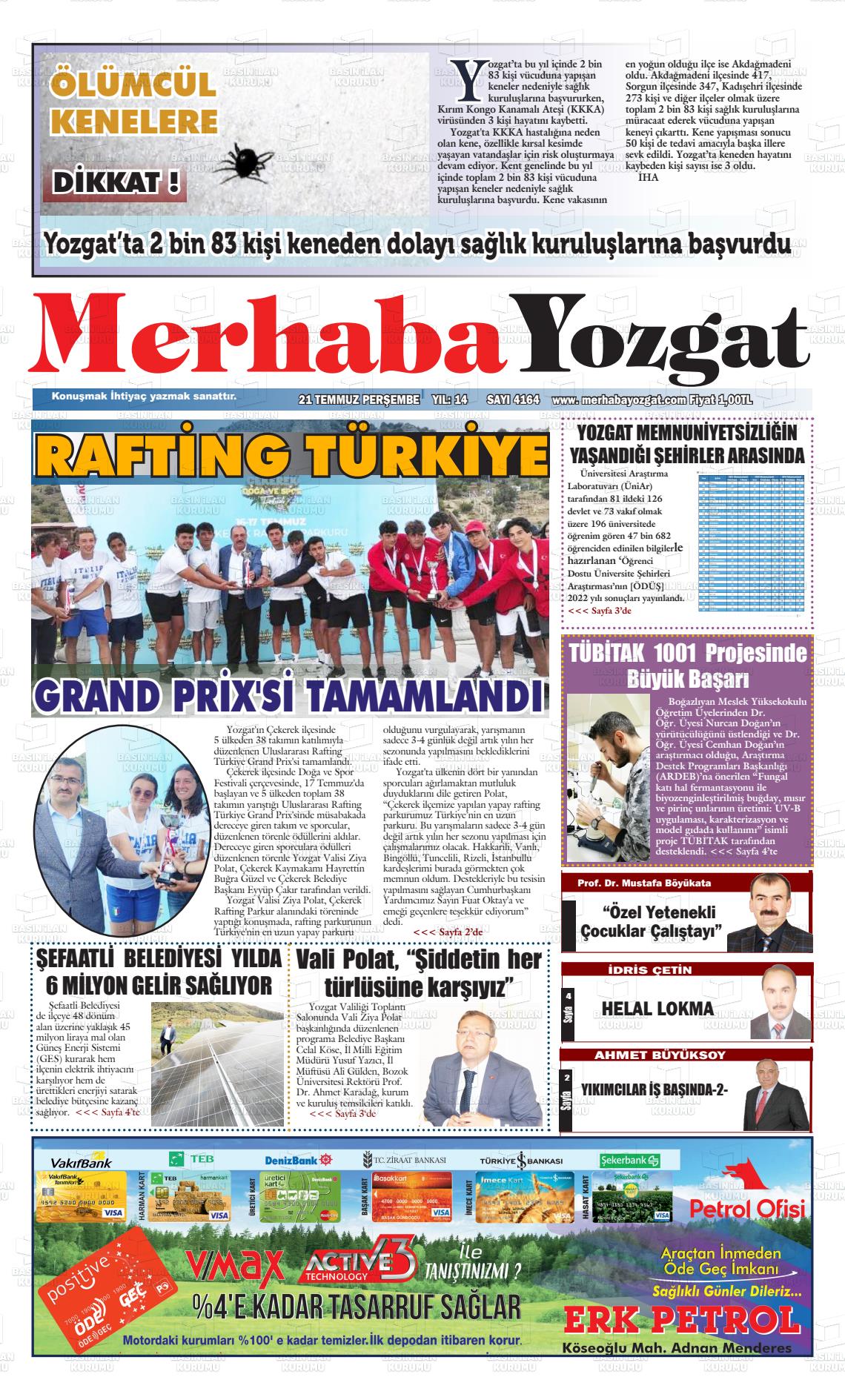 18 Eylül 2022 Merhaba Yozgat Gazete Manşeti