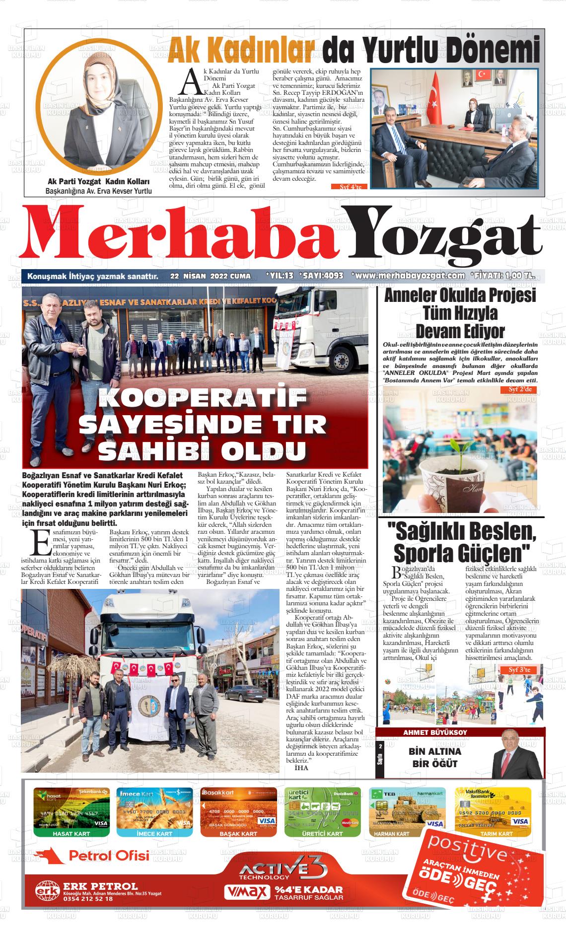 22 Nisan 2022 Merhaba Yozgat Gazete Manşeti