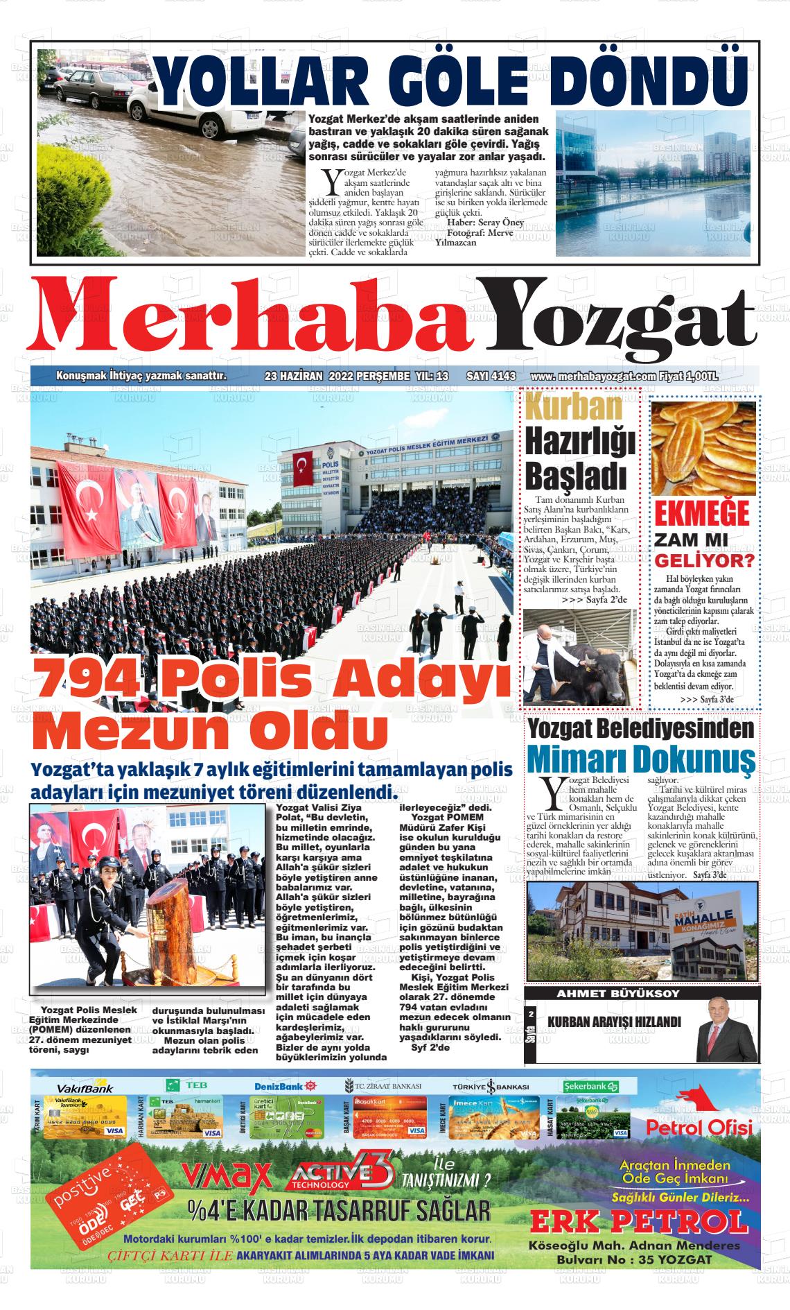 23 Haziran 2022 Merhaba Yozgat Gazete Manşeti