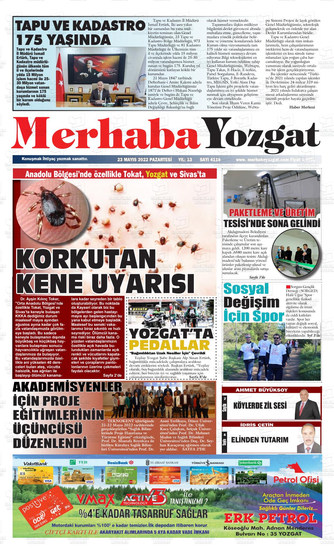 21 Temmuz 2022 Merhaba Yozgat Gazete Manşeti