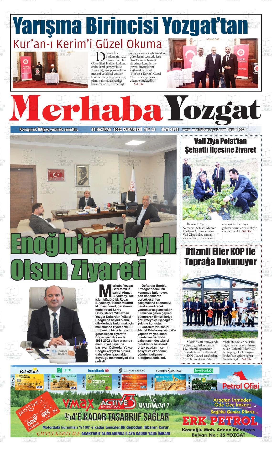 25 Haziran 2022 Merhaba Yozgat Gazete Manşeti