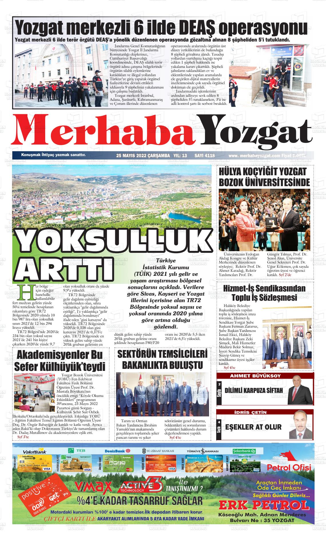 23 Temmuz 2022 Merhaba Yozgat Gazete Manşeti