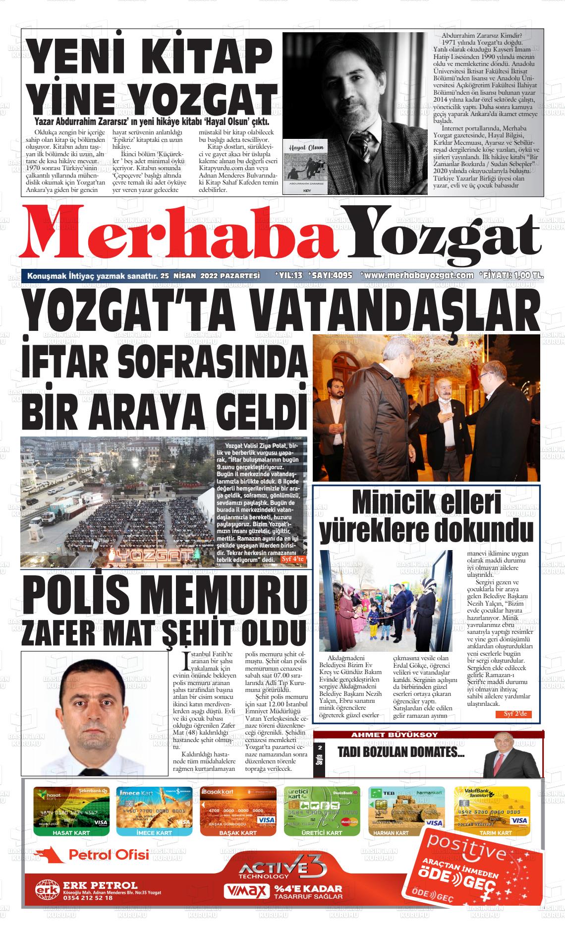 25 Nisan 2022 Merhaba Yozgat Gazete Manşeti