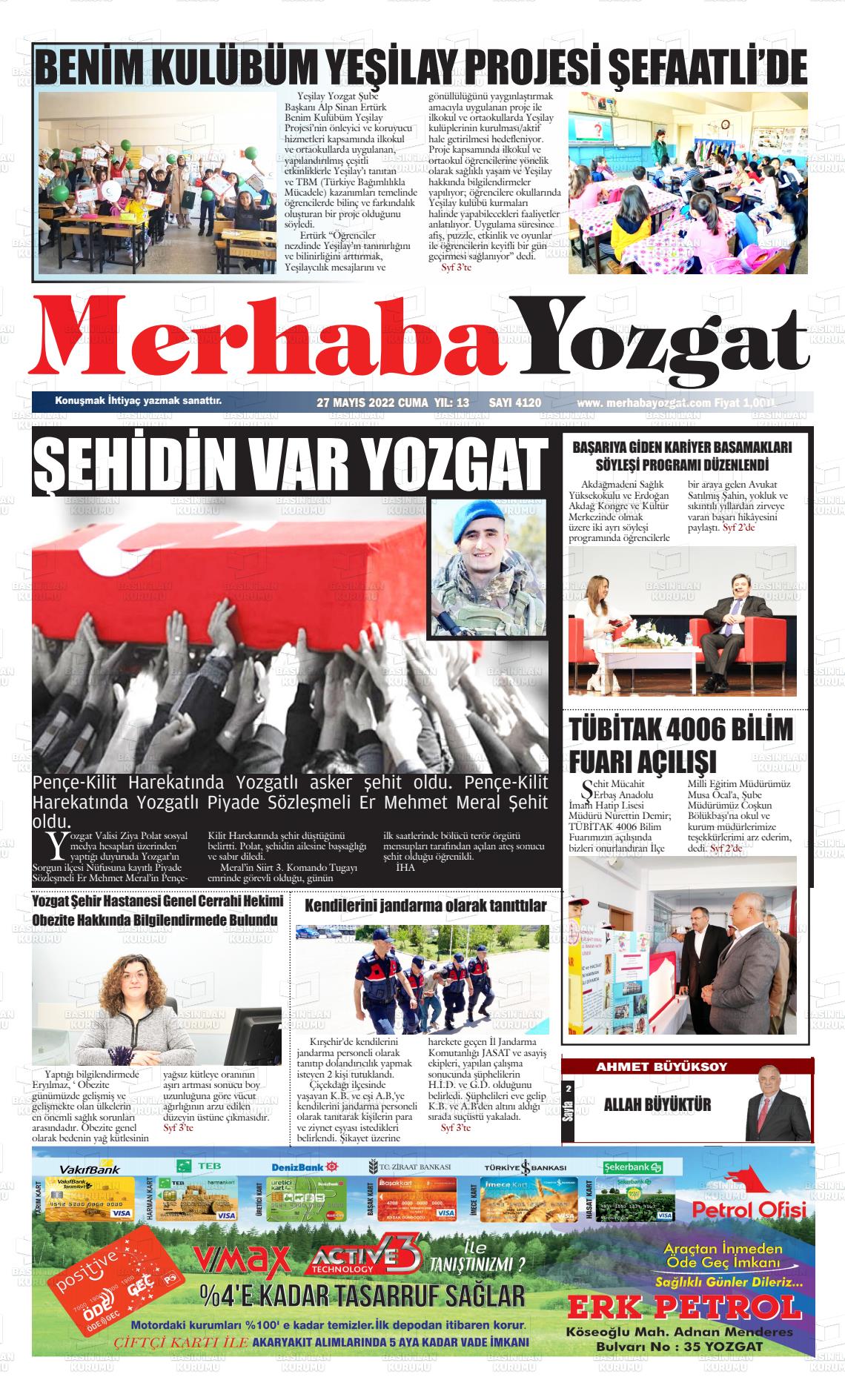 27 Mayıs 2022 Merhaba Yozgat Gazete Manşeti