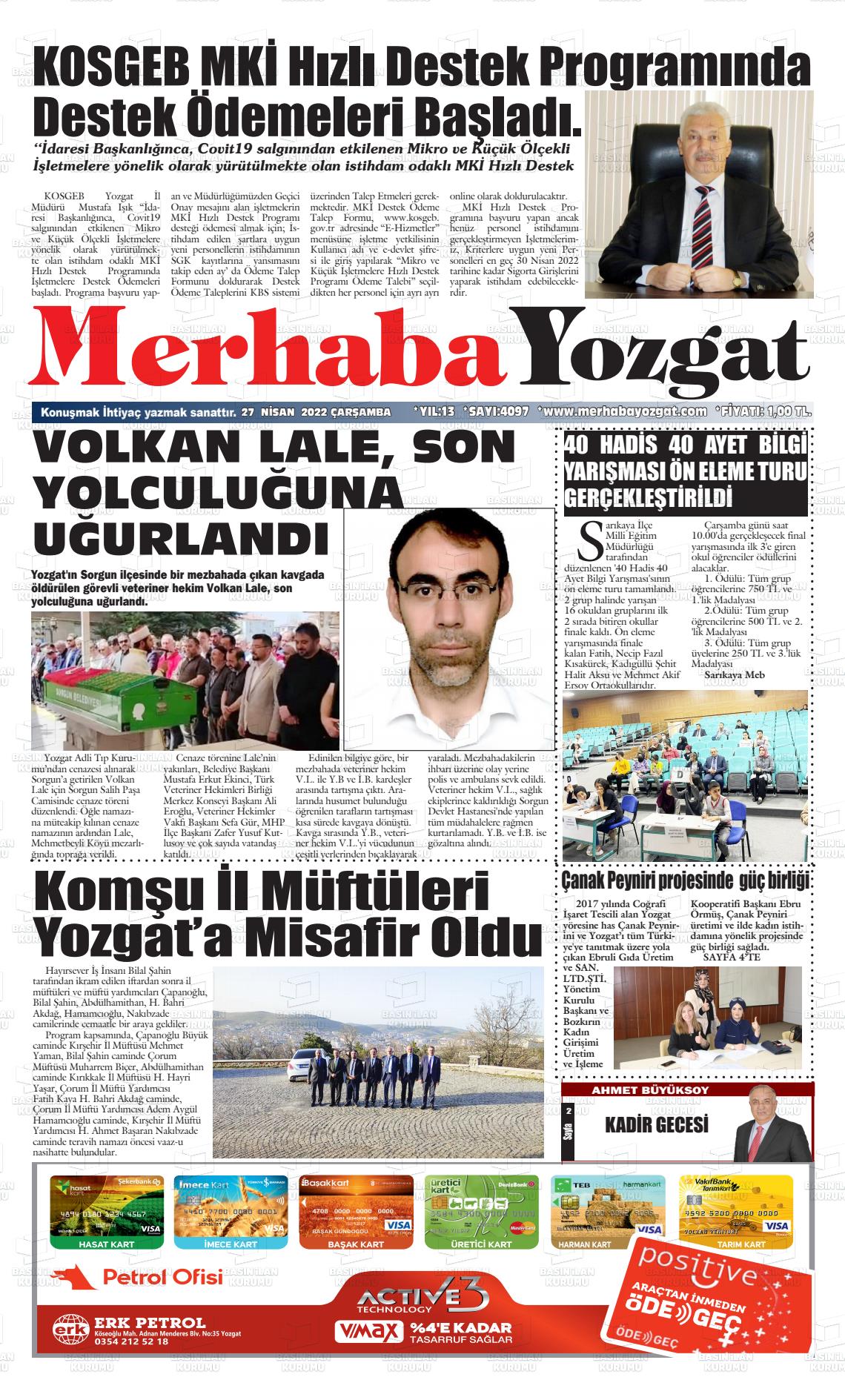 27 Nisan 2022 Merhaba Yozgat Gazete Manşeti