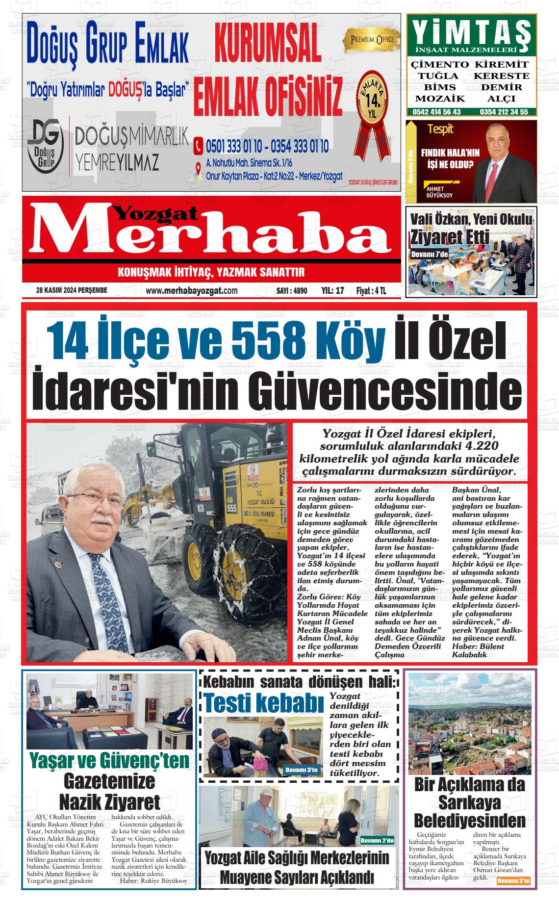 03 Aralık 2024 Merhaba Yozgat Gazete Manşeti