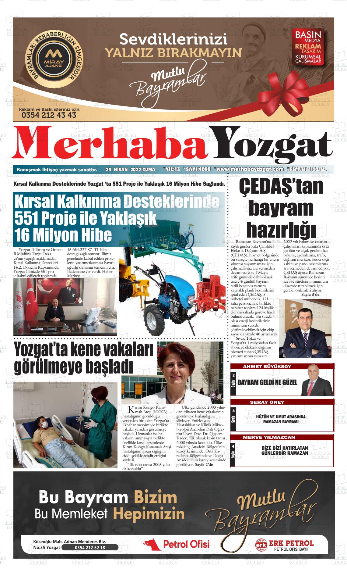 29 Nisan 2022 Merhaba Yozgat Gazete Manşeti