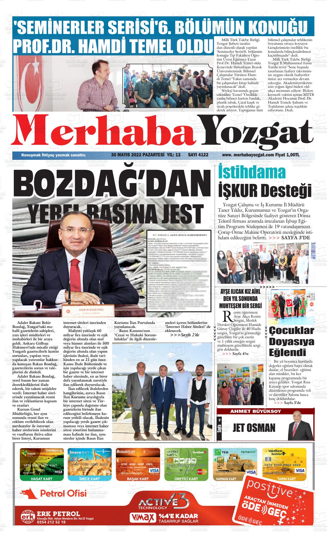 30 Mayıs 2022 Merhaba Yozgat Gazete Manşeti