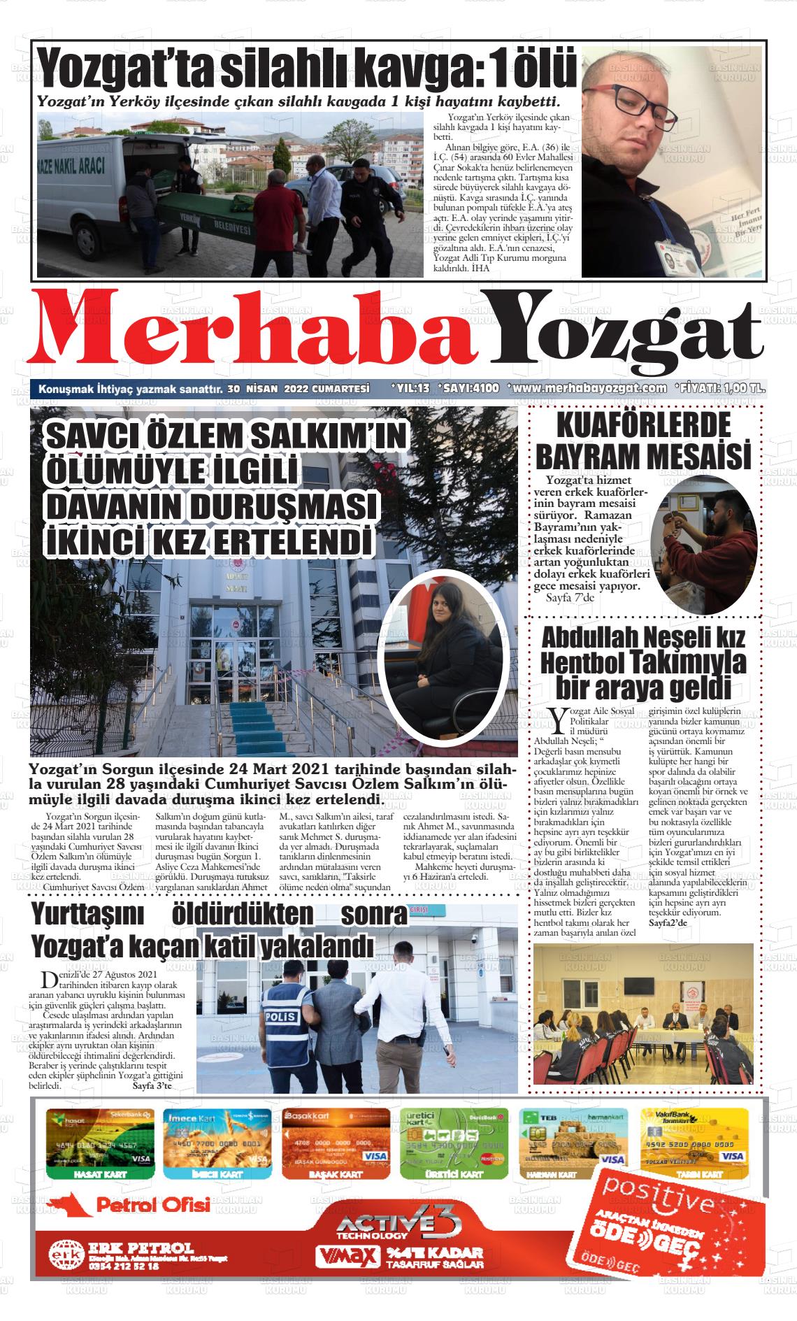 30 Nisan 2022 Merhaba Yozgat Gazete Manşeti