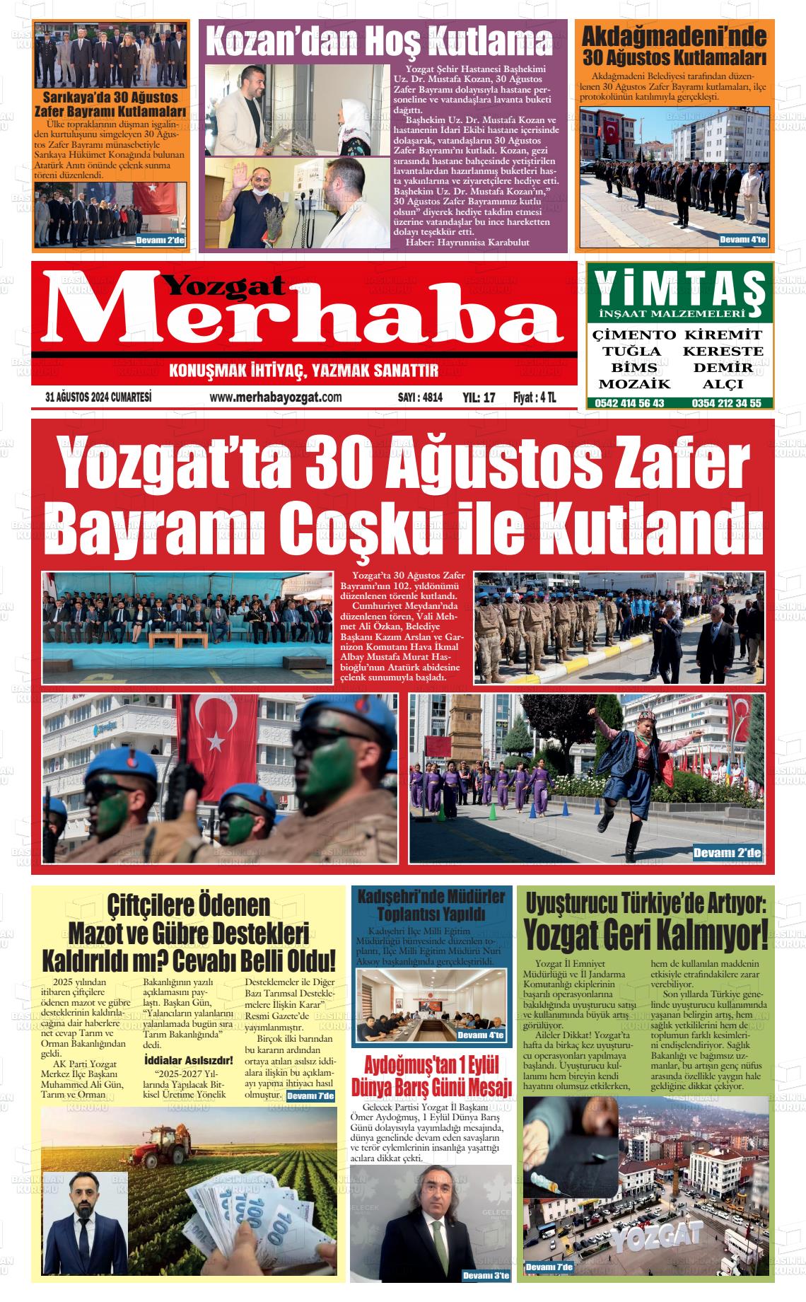 31 Ağustos 2024 Merhaba Yozgat Gazete Manşeti