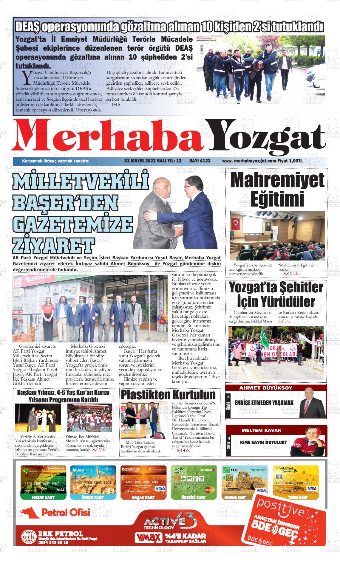 31 Mayıs 2022 Merhaba Yozgat Gazete Manşeti