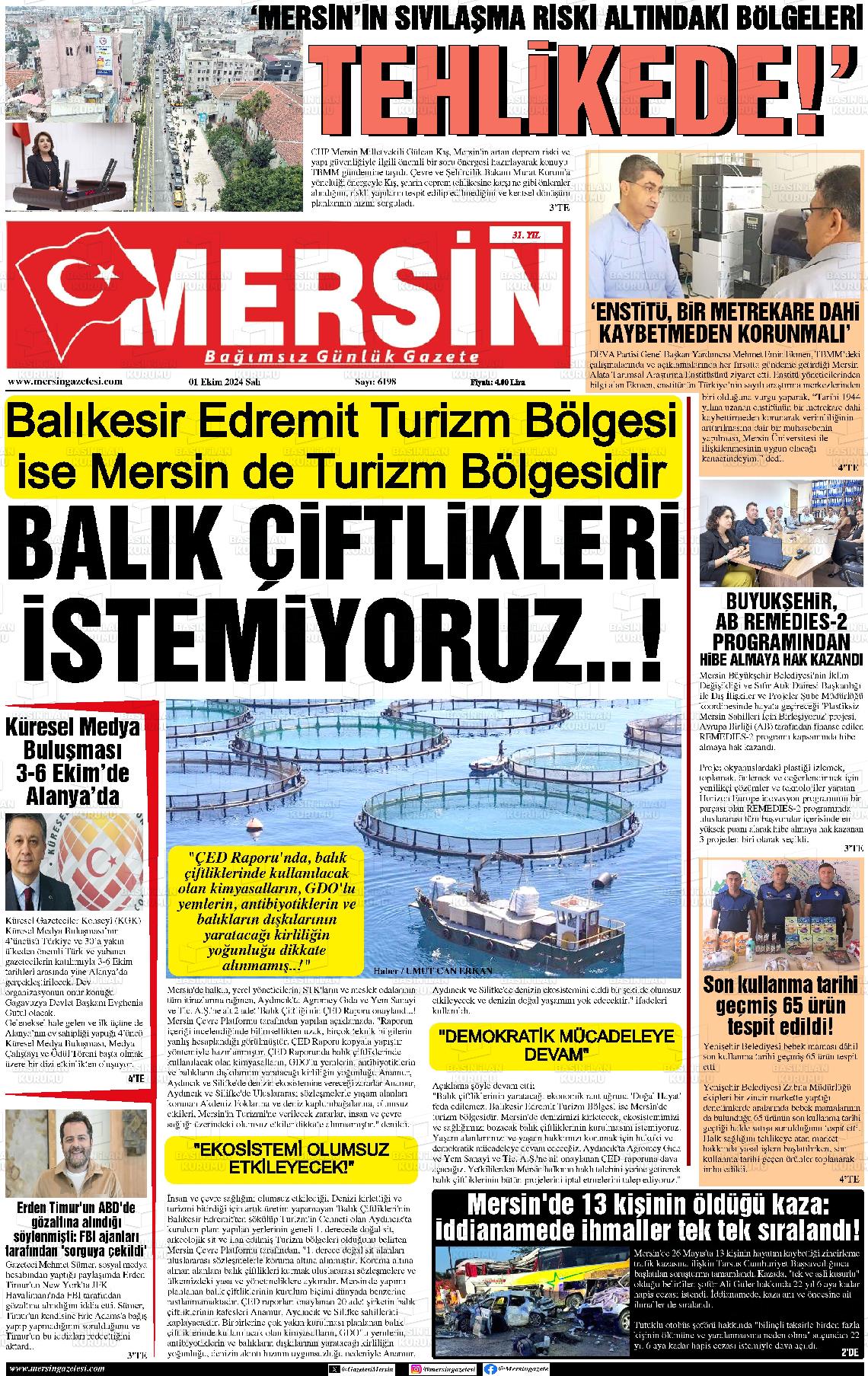 01 Ekim 2024 Mersin Gazete Manşeti