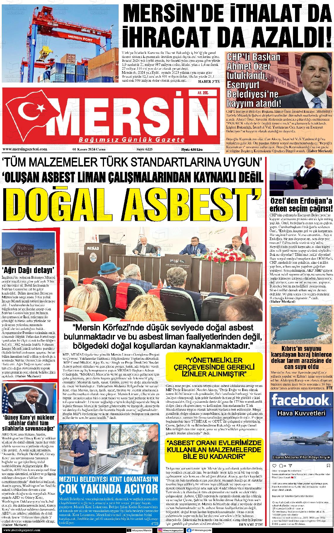 01 Kasım 2024 Mersin Gazete Manşeti