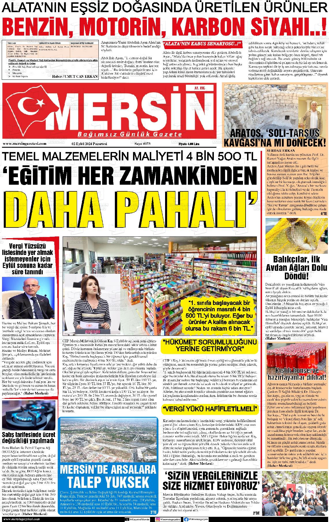 02 Eylül 2024 Mersin Gazete Manşeti