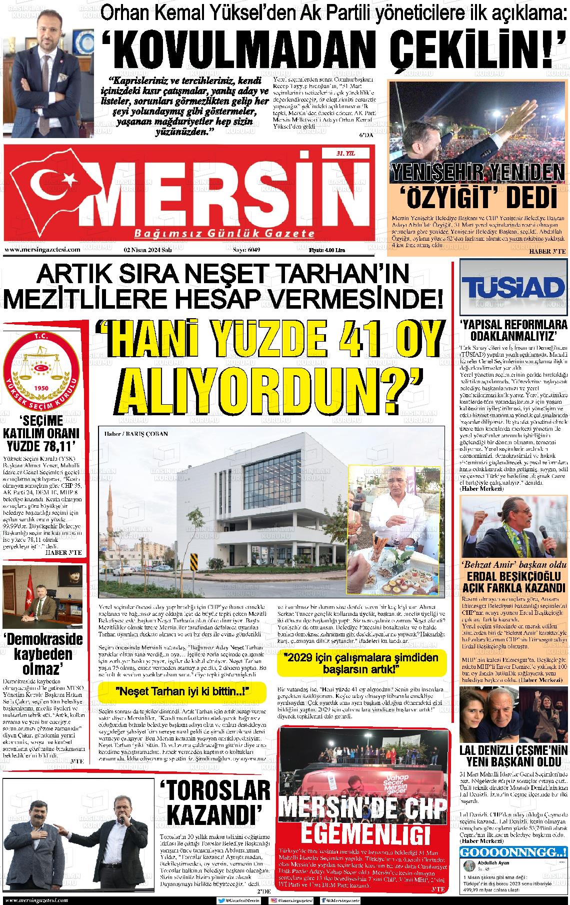 02 Nisan 2024 Mersin Gazete Manşeti