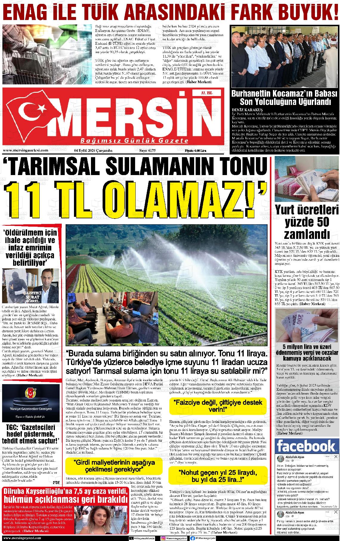 04 Eylül 2024 Mersin Gazete Manşeti