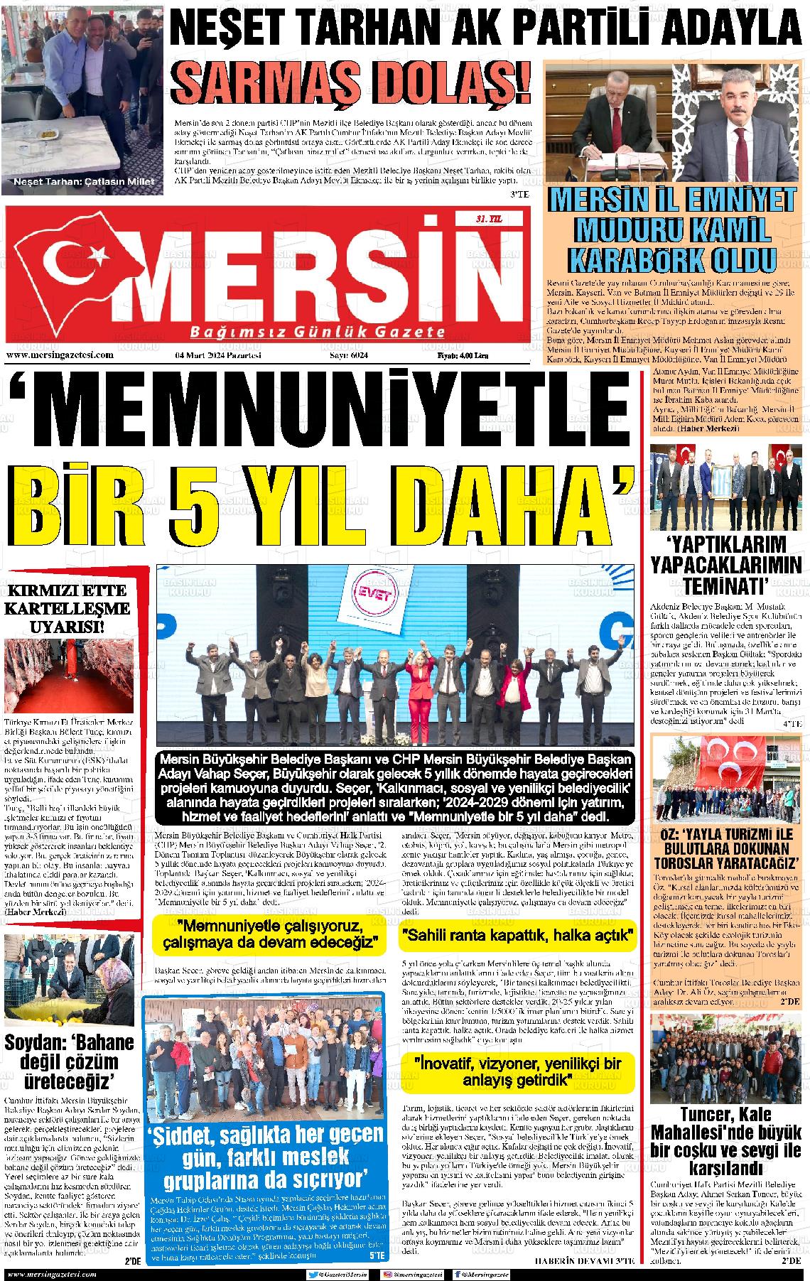 04 Mart 2024 Mersin Gazete Manşeti