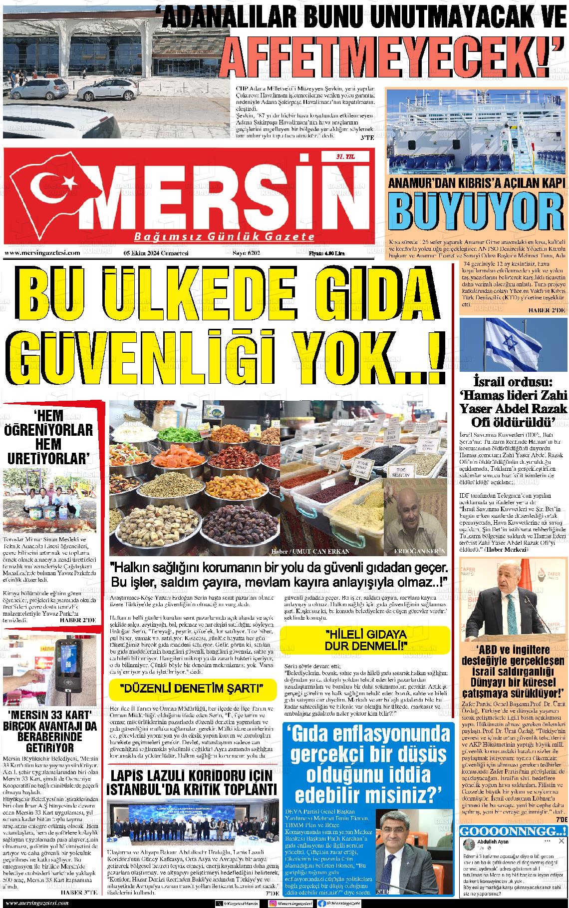 05 Ekim 2024 Mersin Gazete Manşeti