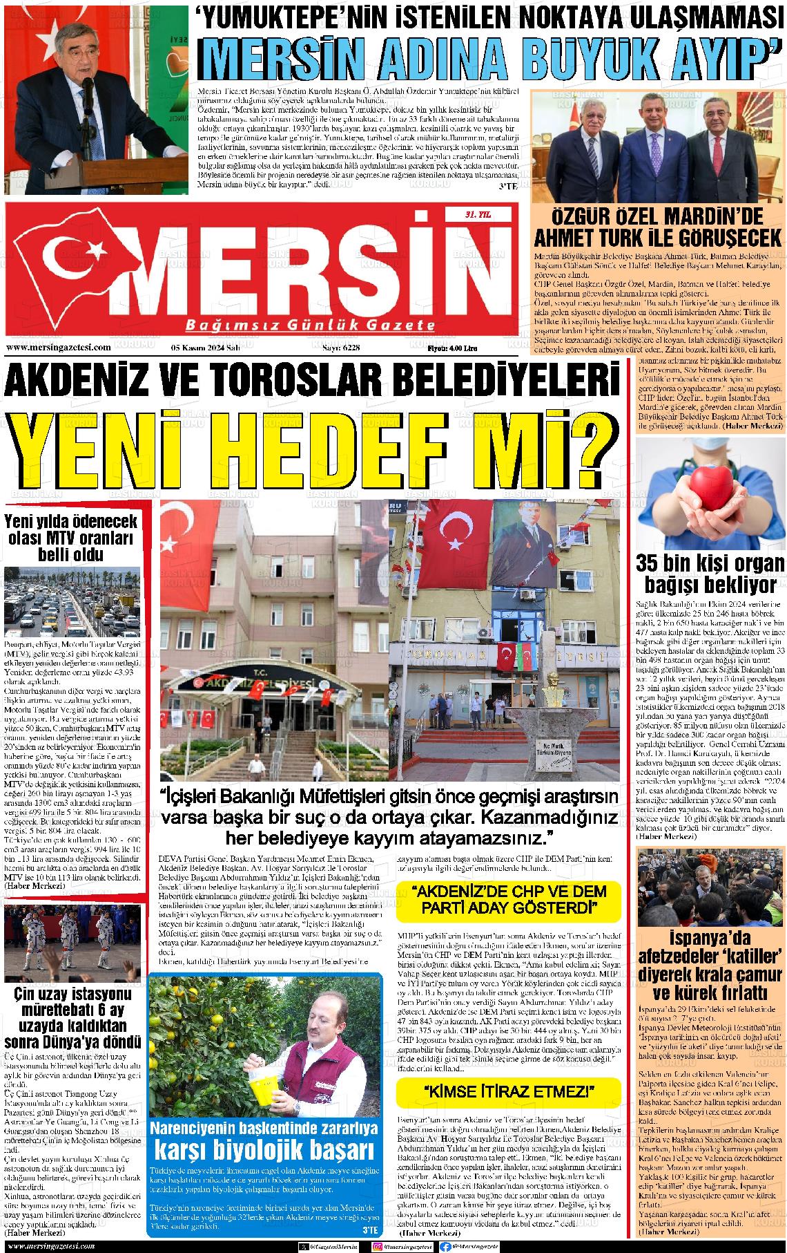 05 Kasım 2024 Mersin Gazete Manşeti