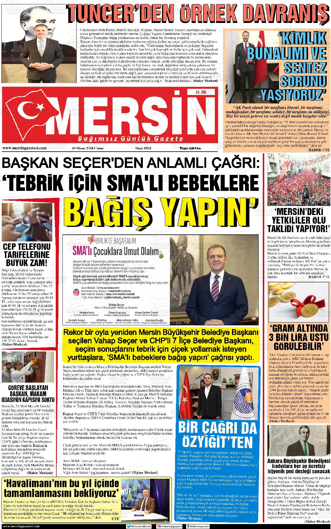 05 Nisan 2024 Mersin Gazete Manşeti