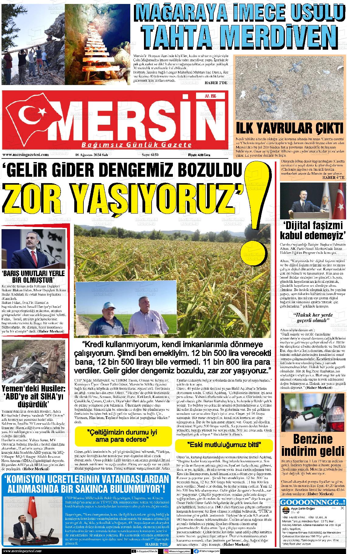 06 Ağustos 2024 Mersin Gazete Manşeti