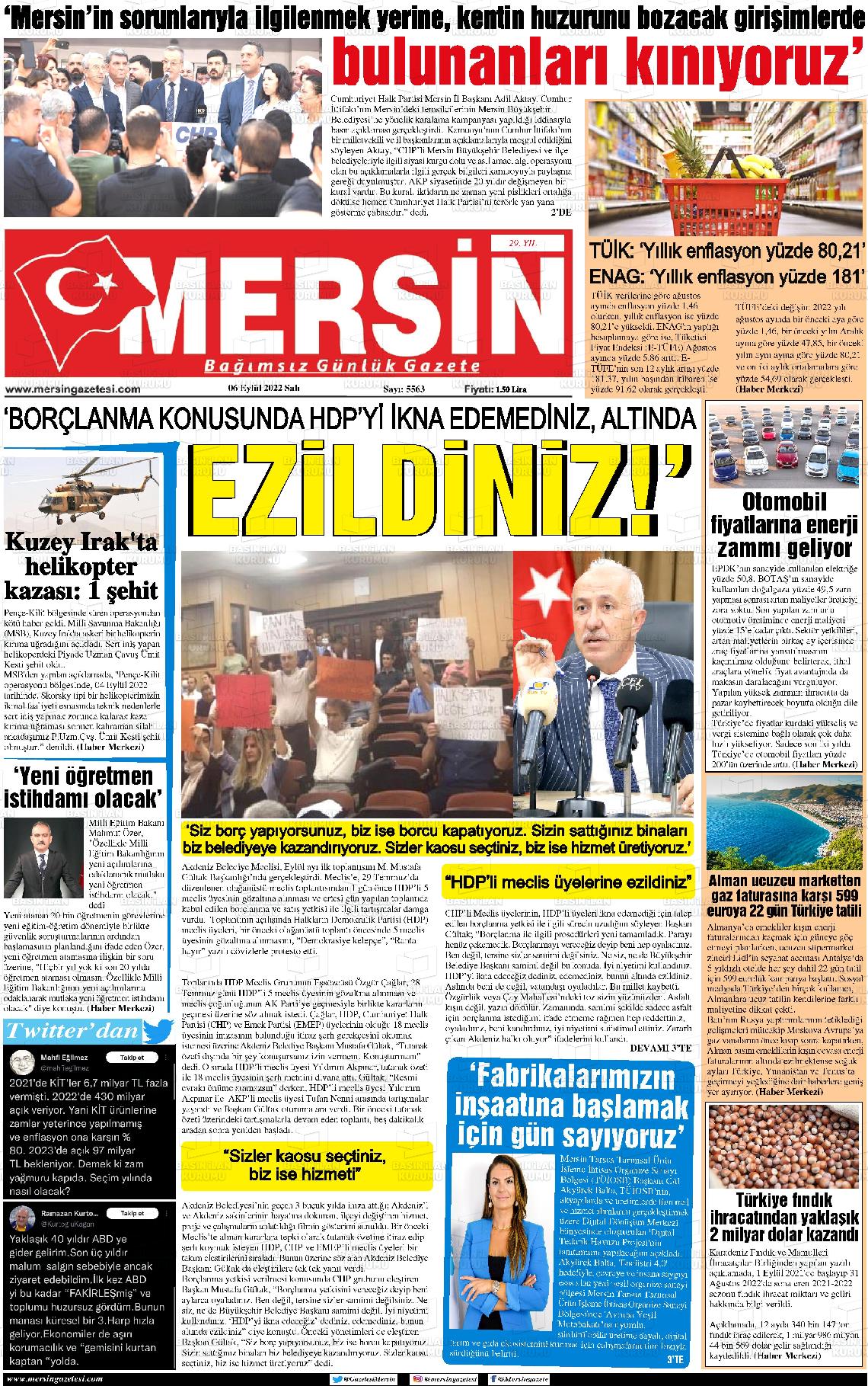 06 Eylül 2022 Mersin Gazete Manşeti