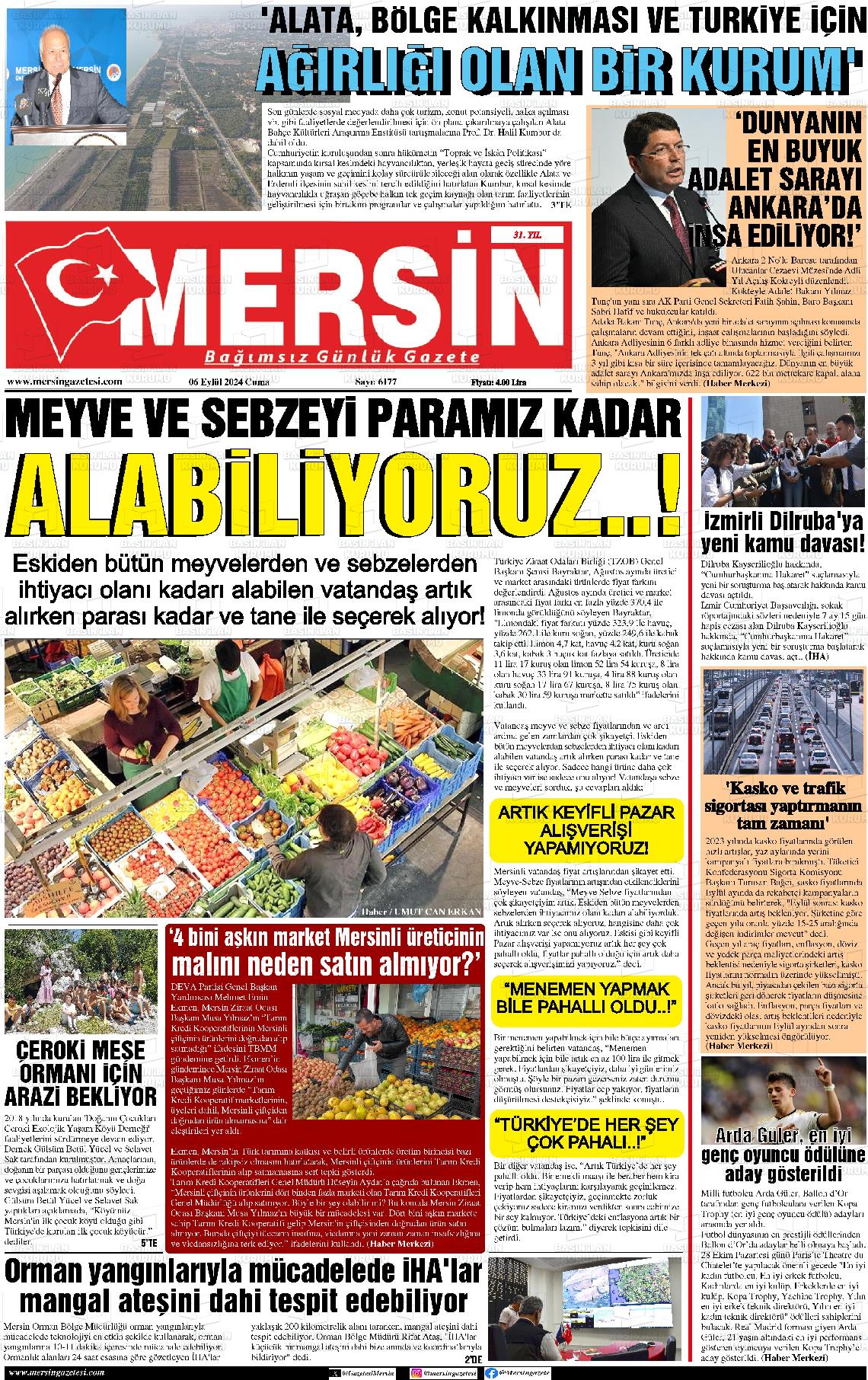 06 Eylül 2024 Mersin Gazete Manşeti