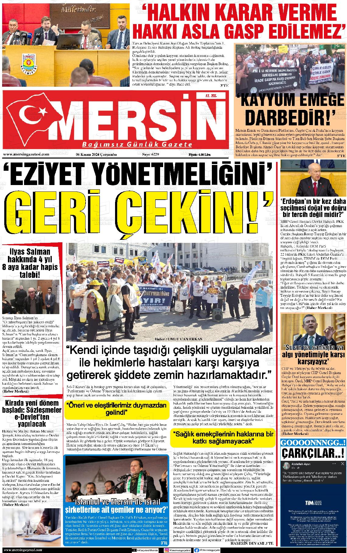 06 Kasım 2024 Mersin Gazete Manşeti