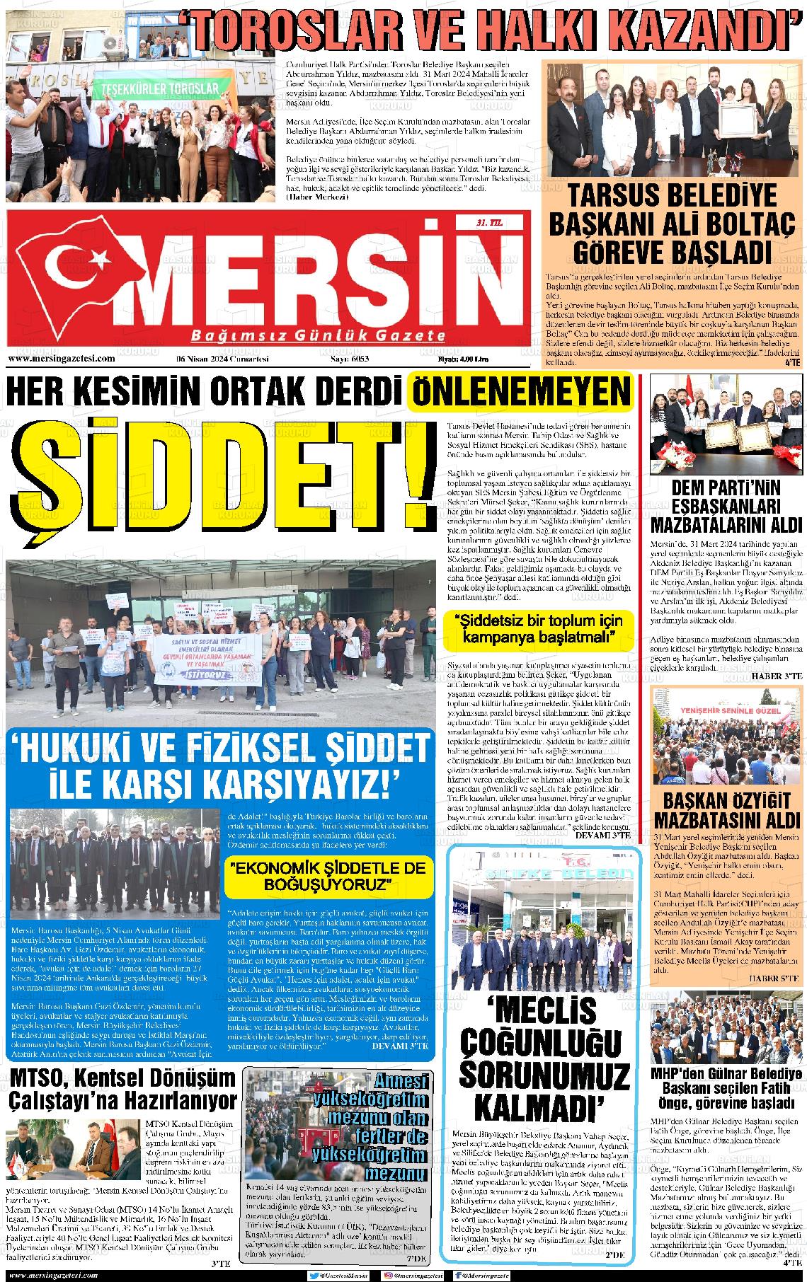 06 Nisan 2024 Mersin Gazete Manşeti