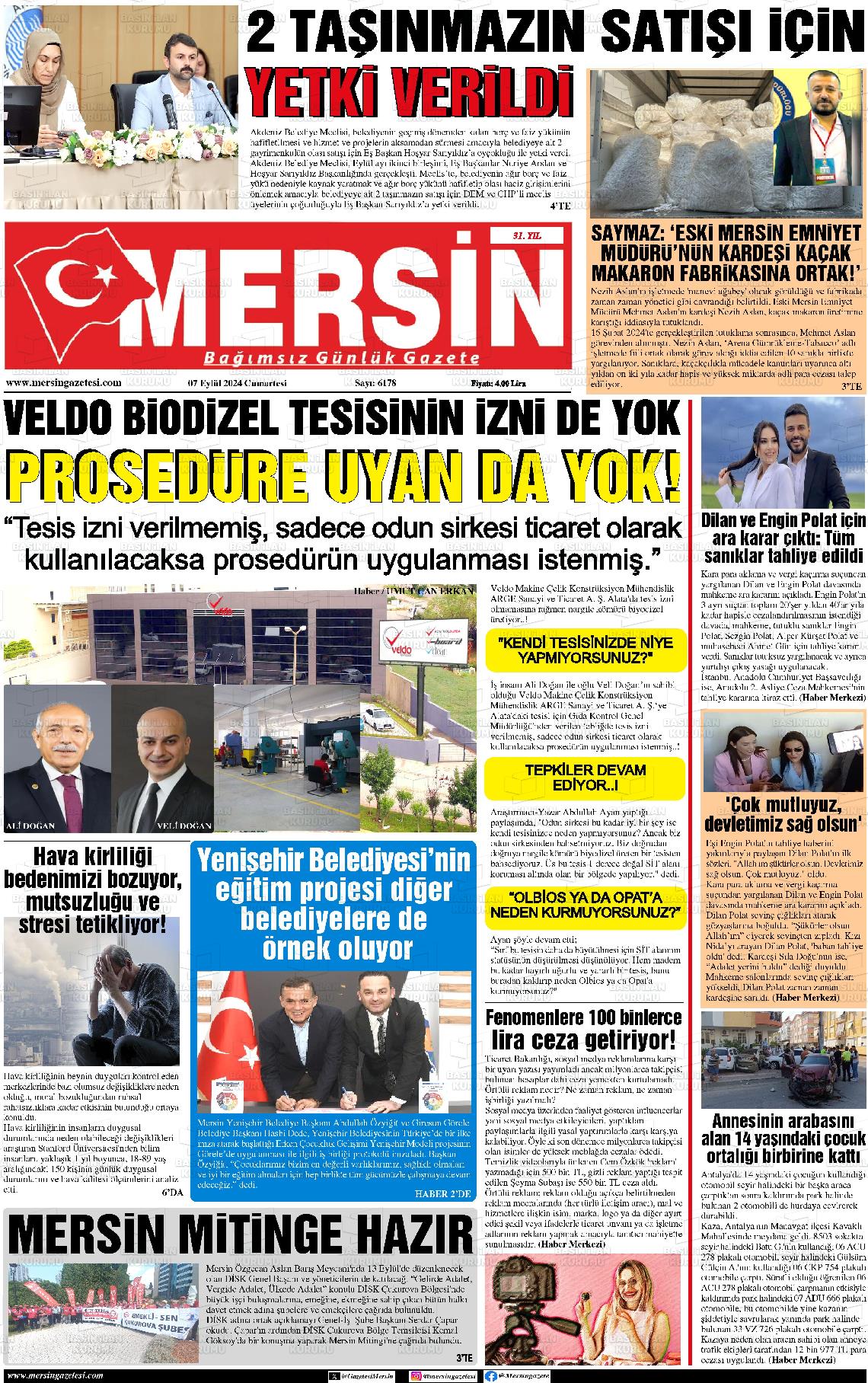 07 Eylül 2024 Mersin Gazete Manşeti