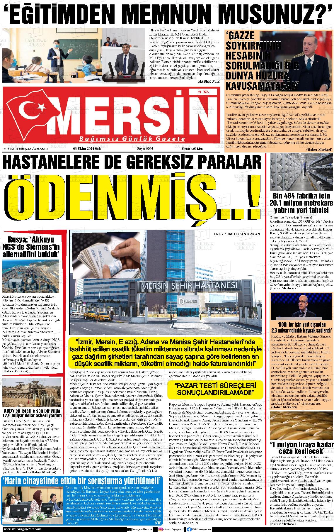 08 Ekim 2024 Mersin Gazete Manşeti